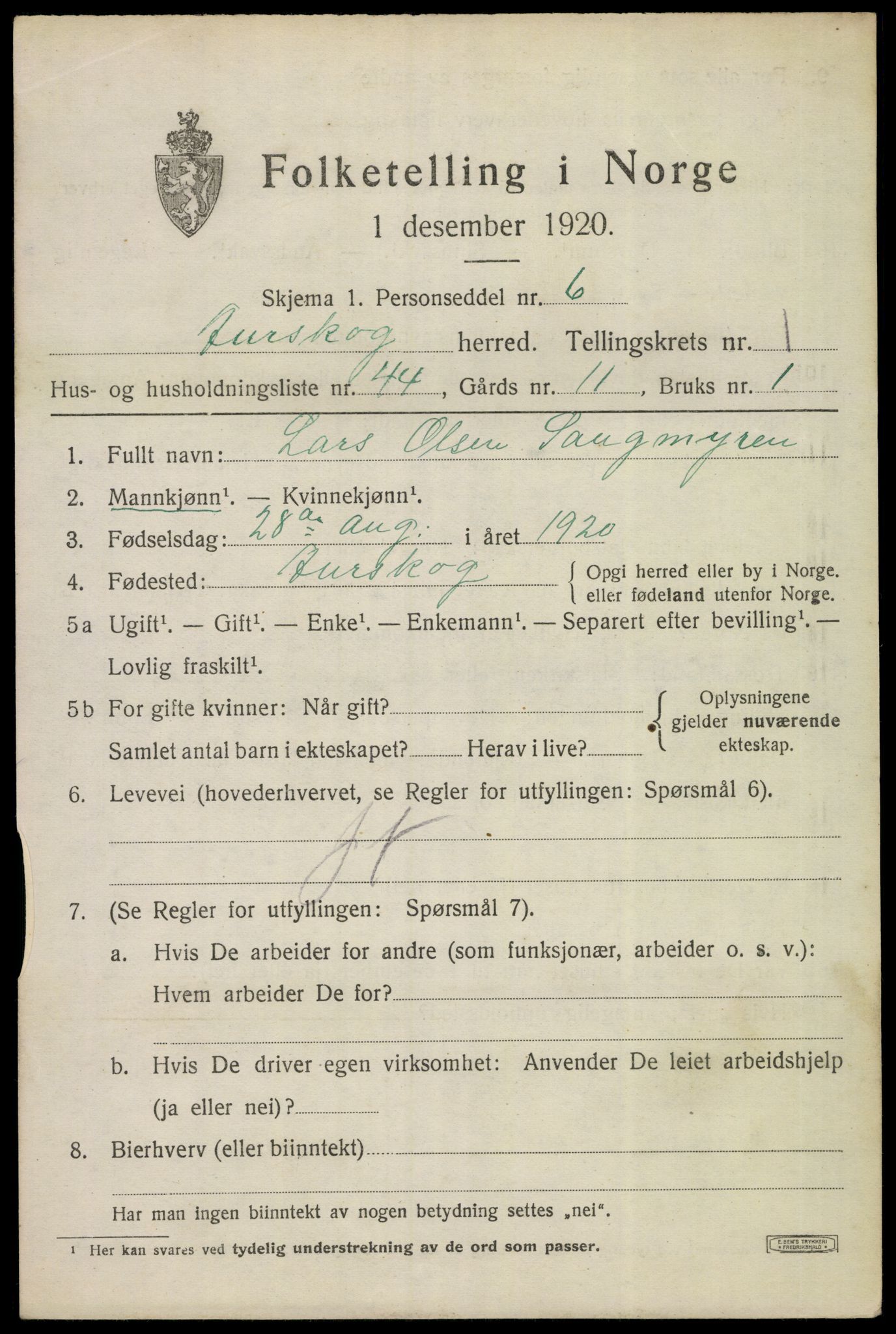 SAO, 1920 census for Aurskog, 1920, p. 1662