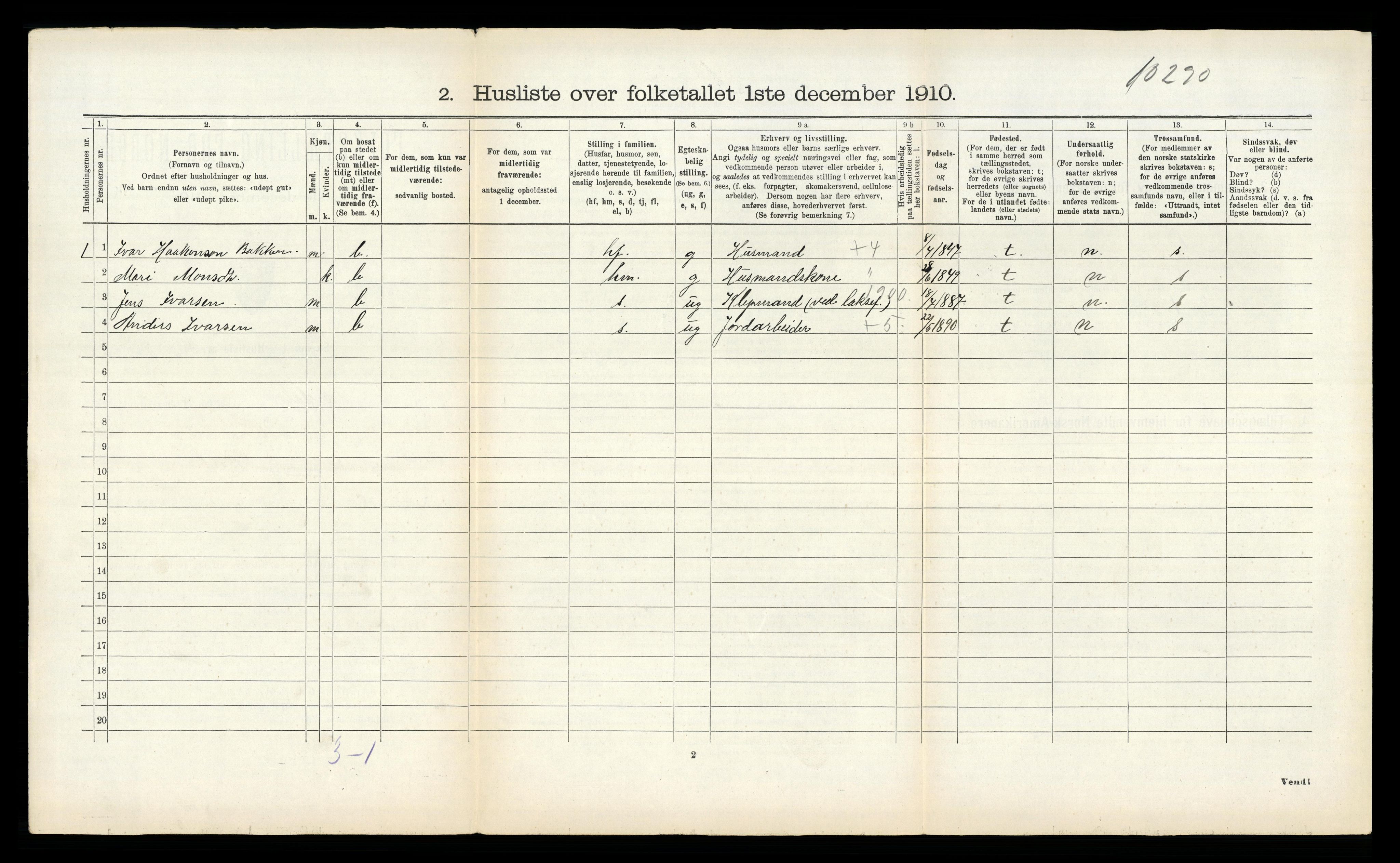 RA, 1910 census for Lærdal, 1910, p. 703