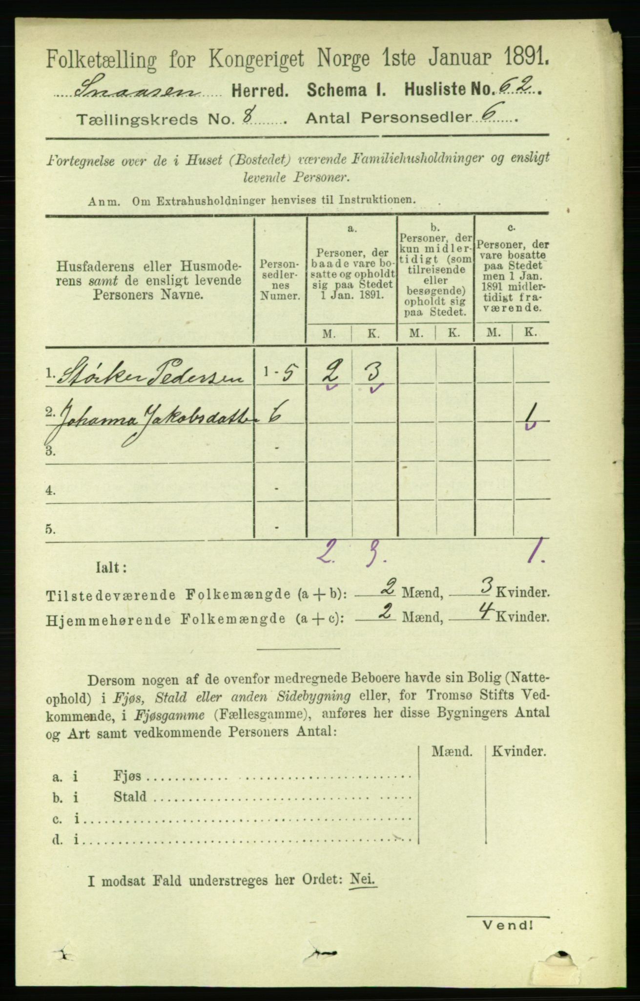 RA, 1891 census for 1736 Snåsa, 1891, p. 2730