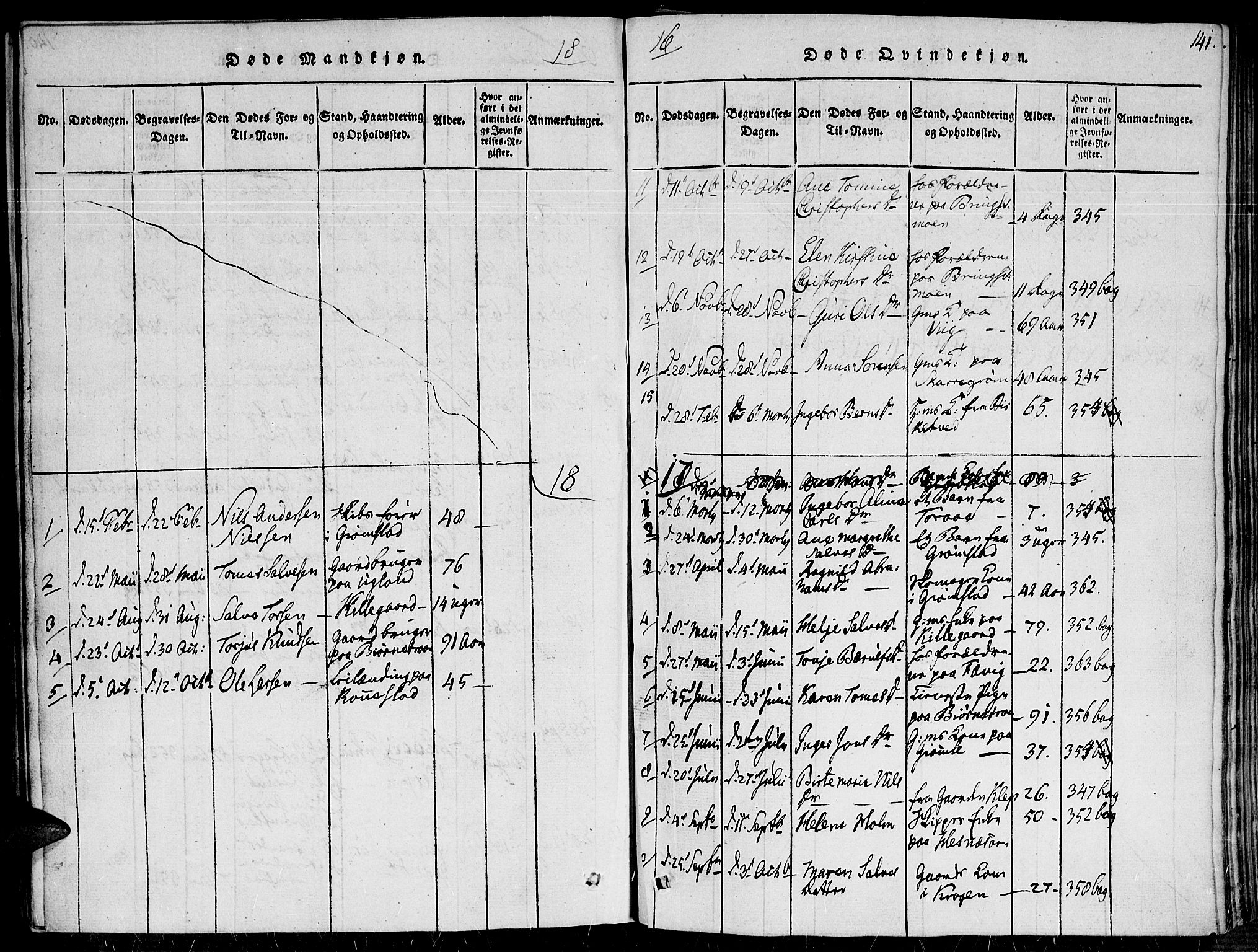 Fjære sokneprestkontor, AV/SAK-1111-0011/F/Fa/L0001: Parish register (official) no. A 1 /1, 1816-1826, p. 141