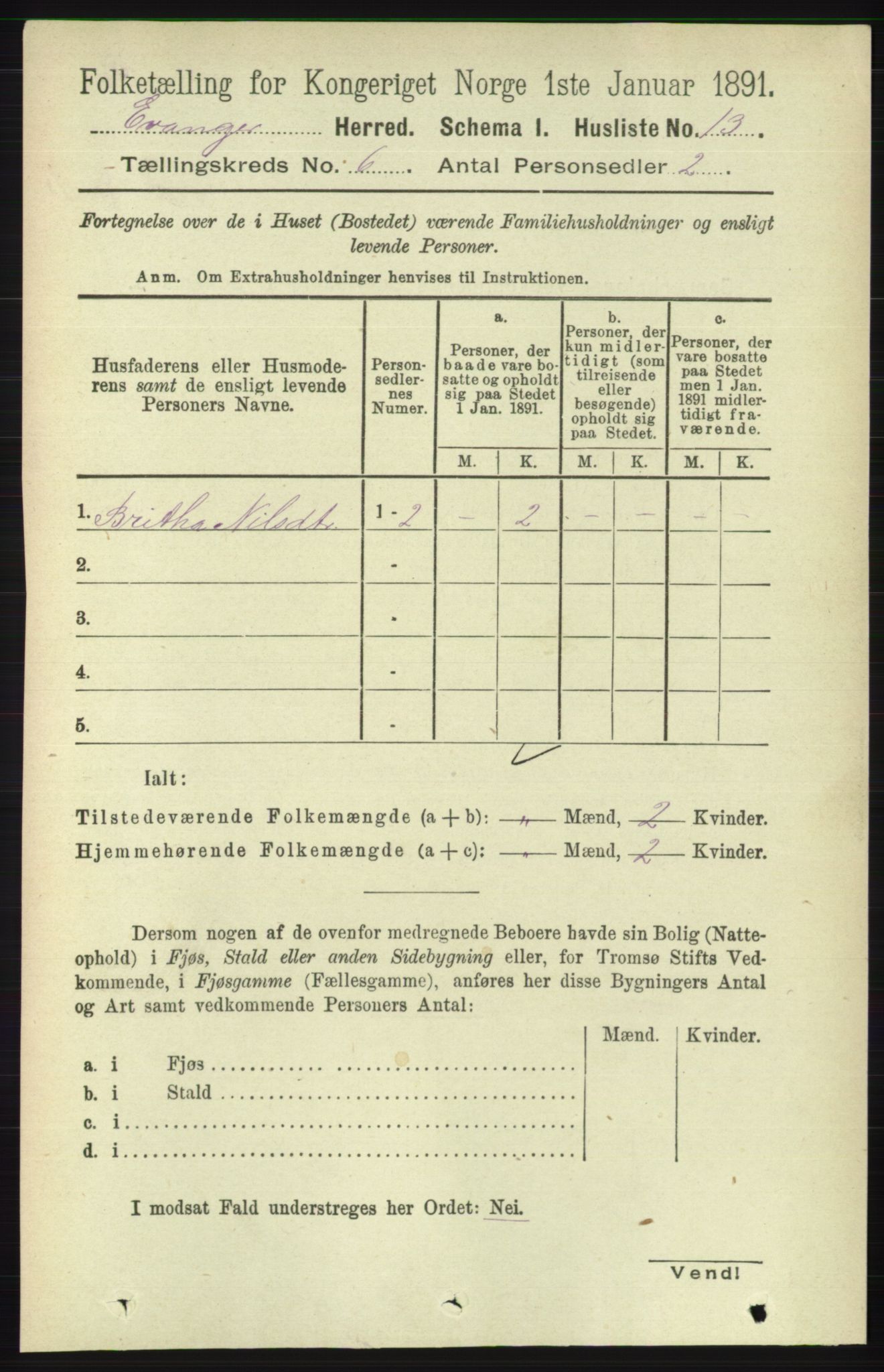 RA, 1891 census for 1237 Evanger, 1891, p. 1592