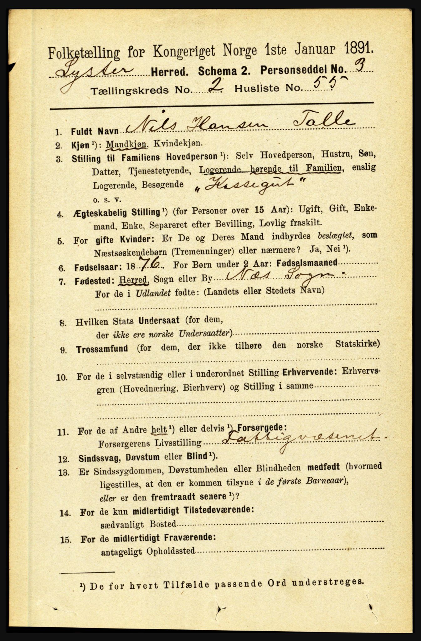 RA, 1891 census for 1426 Luster, 1891, p. 1093