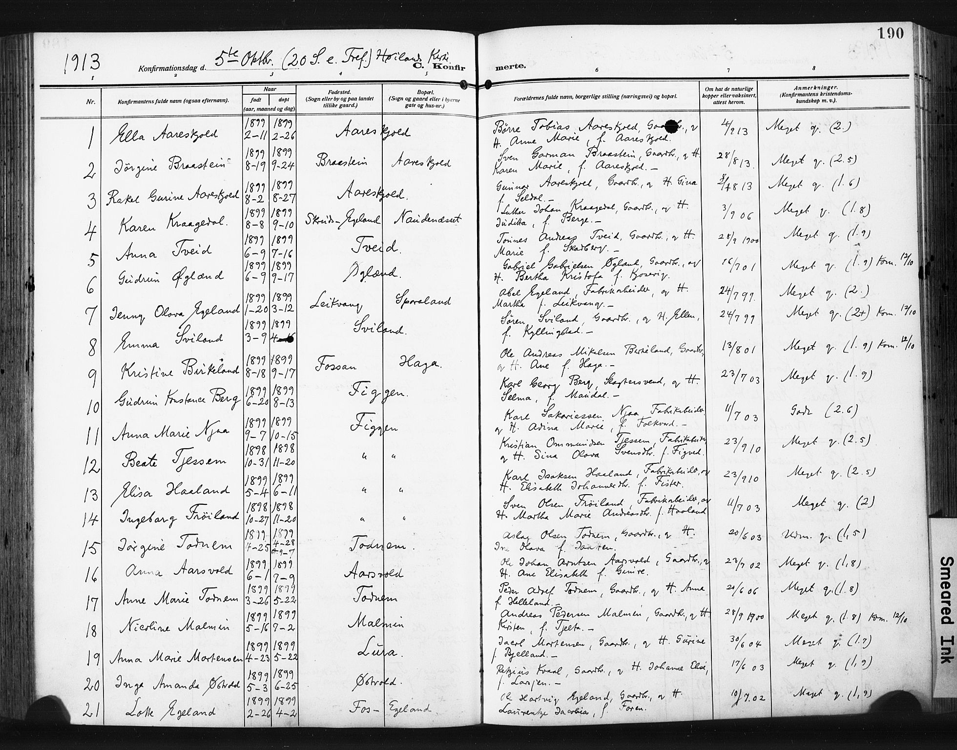 Høyland sokneprestkontor, AV/SAST-A-101799/001/30BA/L0017: Parish register (official) no. A 15, 1912-1924, p. 190
