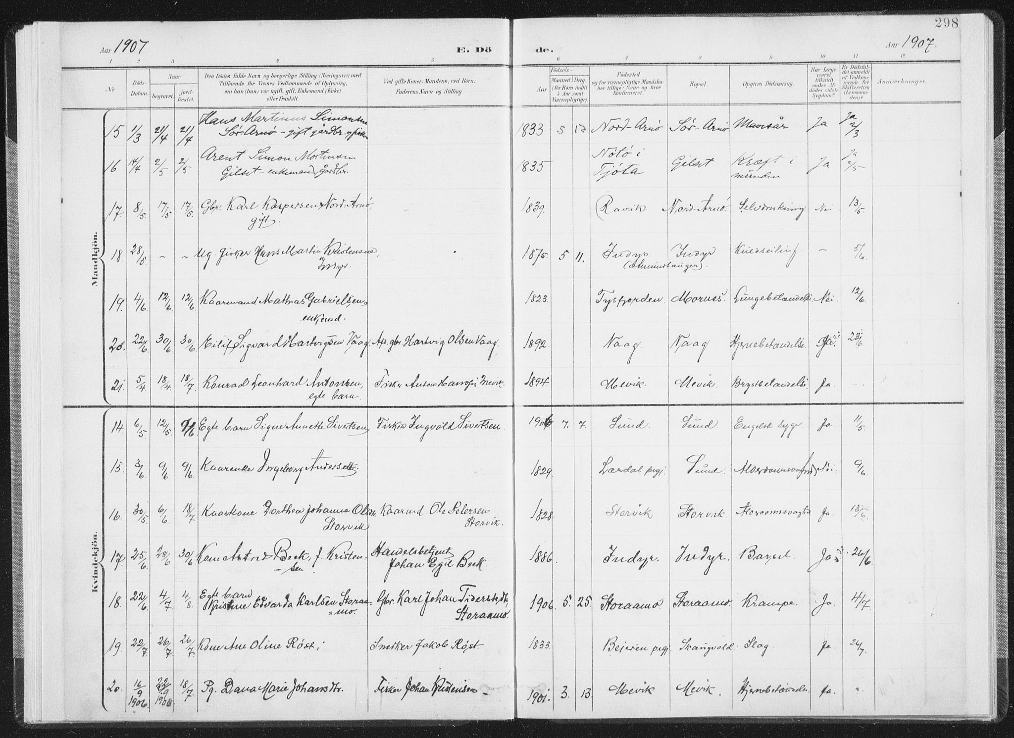 Ministerialprotokoller, klokkerbøker og fødselsregistre - Nordland, AV/SAT-A-1459/805/L0103: Parish register (official) no. 805A08II, 1900-1909, p. 298