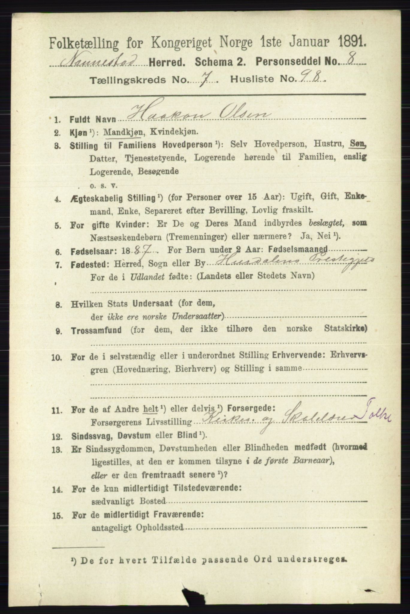 RA, 1891 census for 0238 Nannestad, 1891, p. 4327