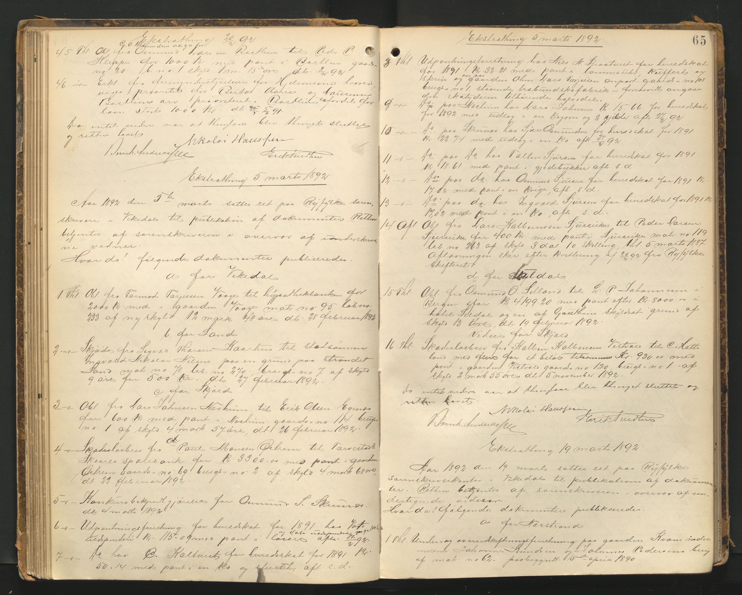 Ryfylke tingrett, AV/SAST-A-100055/001/I/IB/IB0/L0016: Tingbok, Ryfylke, 1891-1895, p. 64b-65a