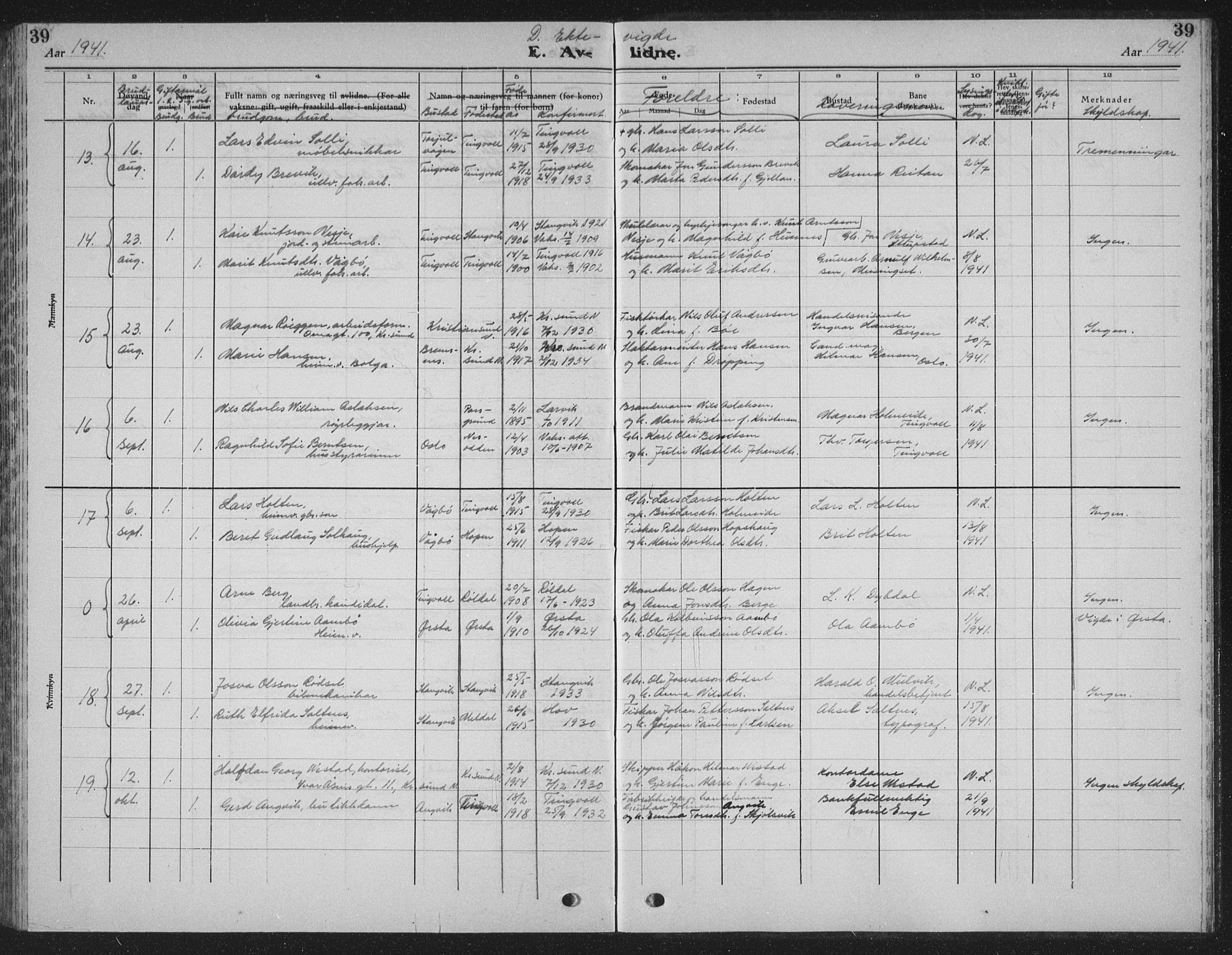 Ministerialprotokoller, klokkerbøker og fødselsregistre - Møre og Romsdal, AV/SAT-A-1454/586/L0995: Parish register (copy) no. 586C06, 1928-1943, p. 39