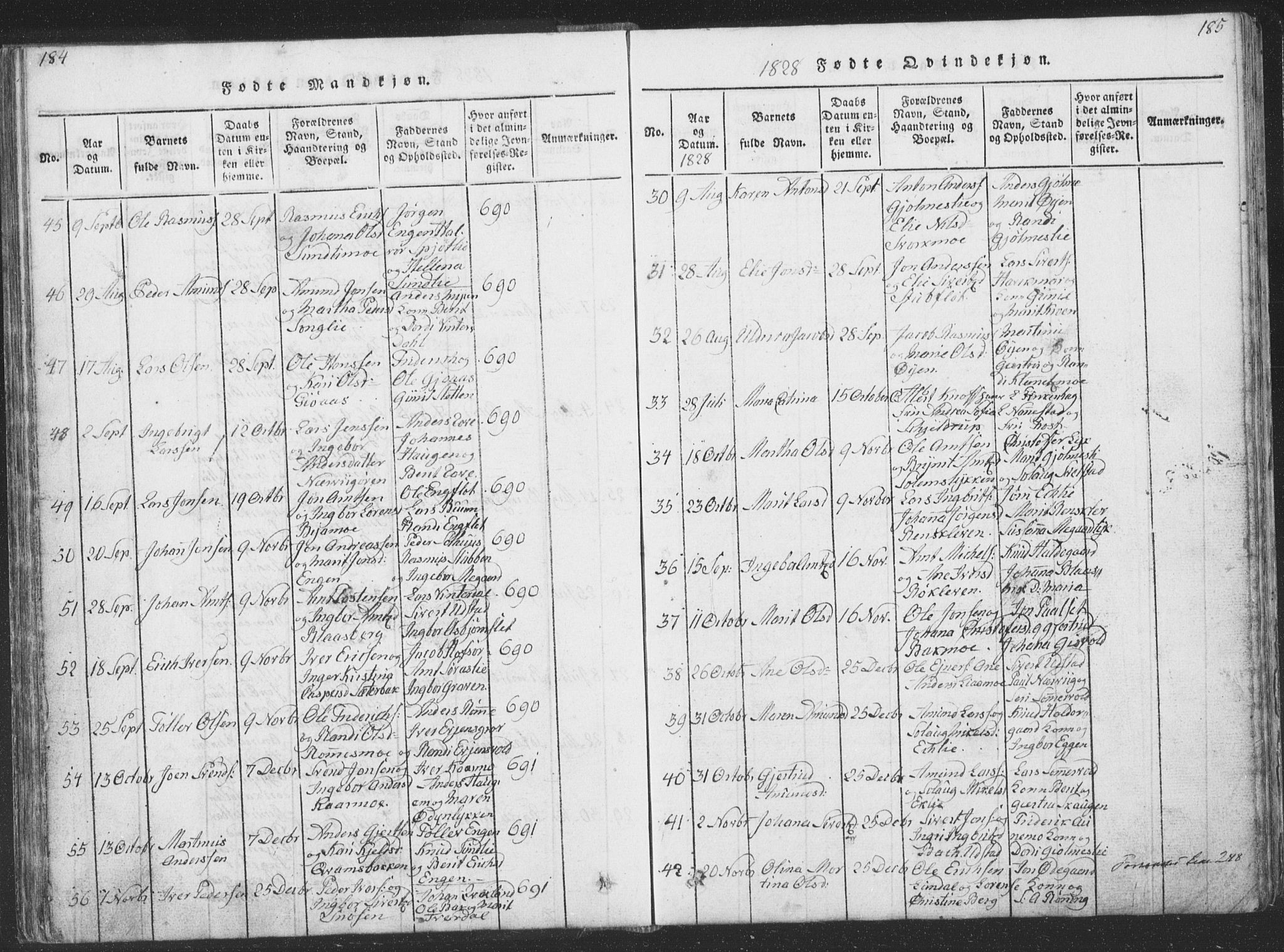 Ministerialprotokoller, klokkerbøker og fødselsregistre - Sør-Trøndelag, AV/SAT-A-1456/668/L0816: Parish register (copy) no. 668C05, 1816-1893, p. 184-185