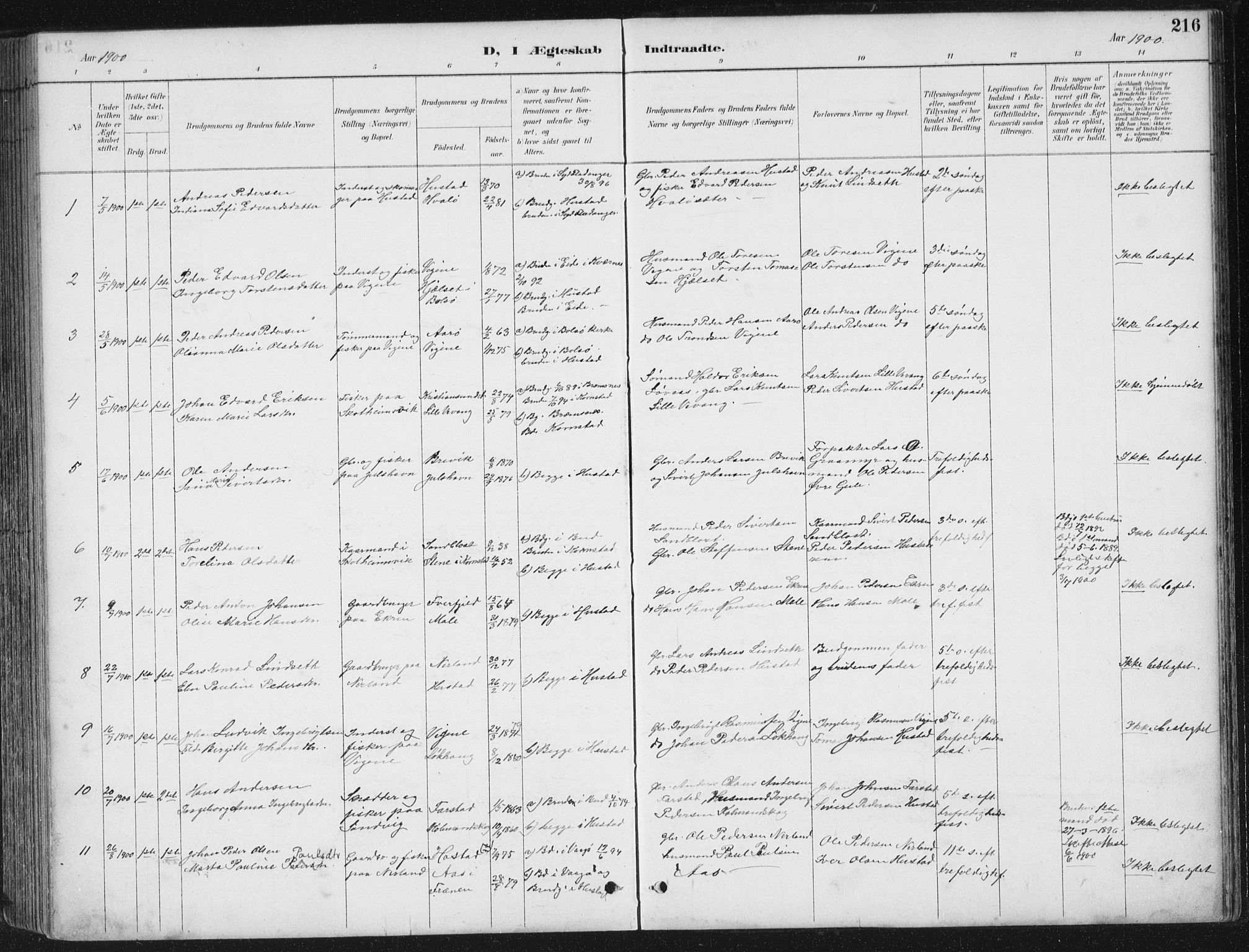 Ministerialprotokoller, klokkerbøker og fødselsregistre - Møre og Romsdal, AV/SAT-A-1454/567/L0783: Parish register (copy) no. 567C03, 1887-1903, p. 216