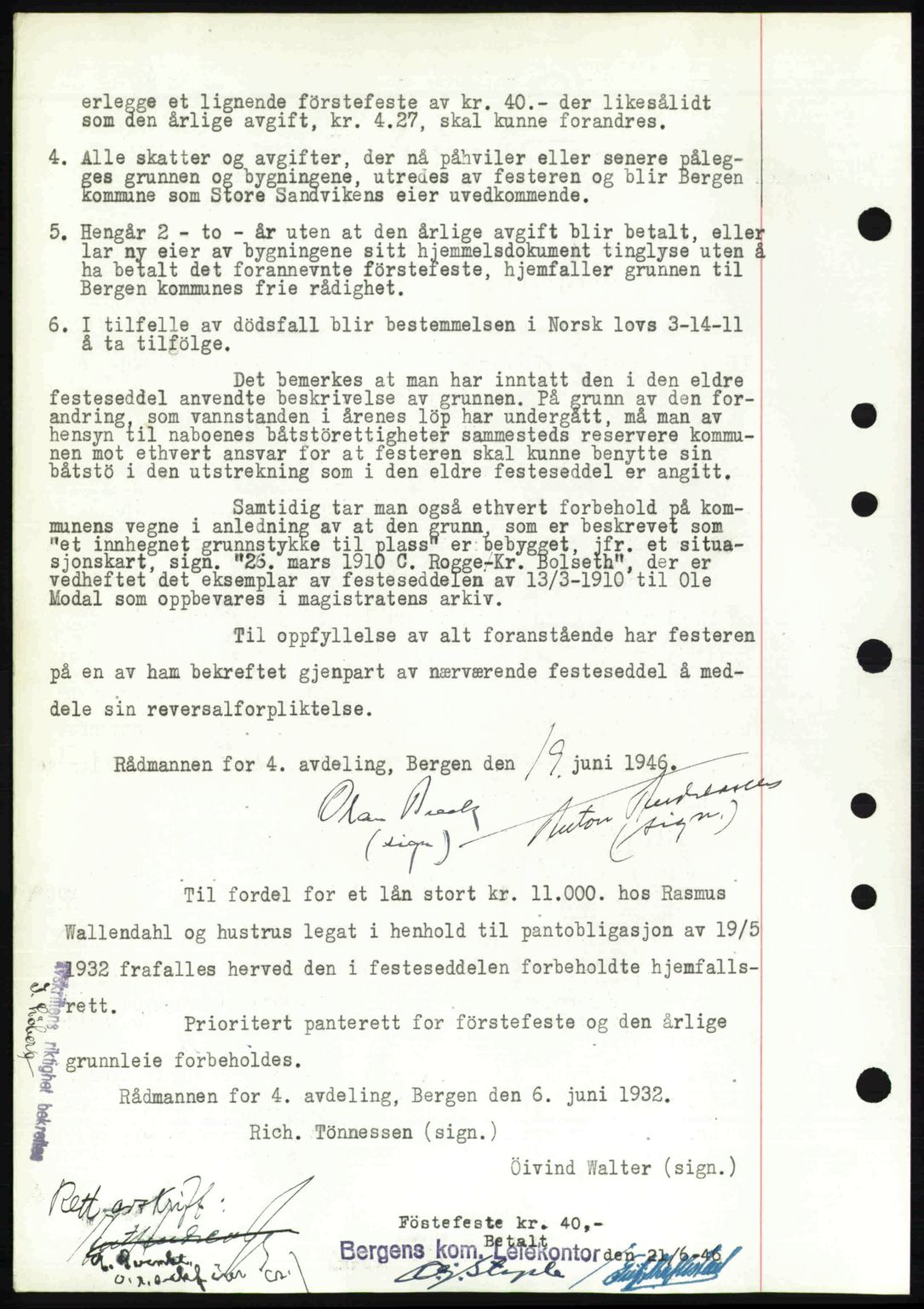 Byfogd og Byskriver i Bergen, AV/SAB-A-3401/03/03Bc/L0022: Mortgage book no. A18, 1946-1946, Diary no: : 4053/1946