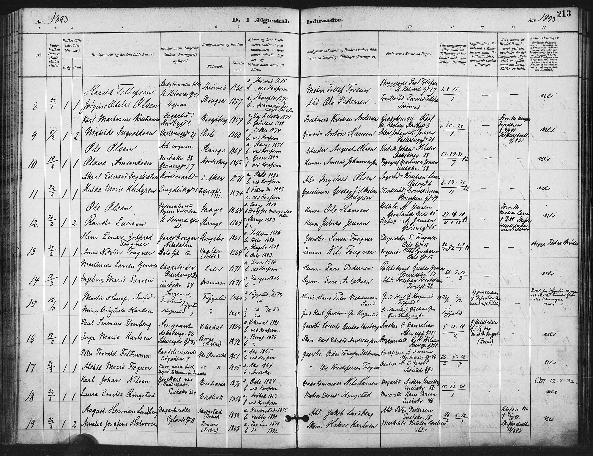 Gamlebyen prestekontor Kirkebøker, SAO/A-10884/F/Fa/L0008: Parish register (official) no. 8, 1891-1908, p. 213