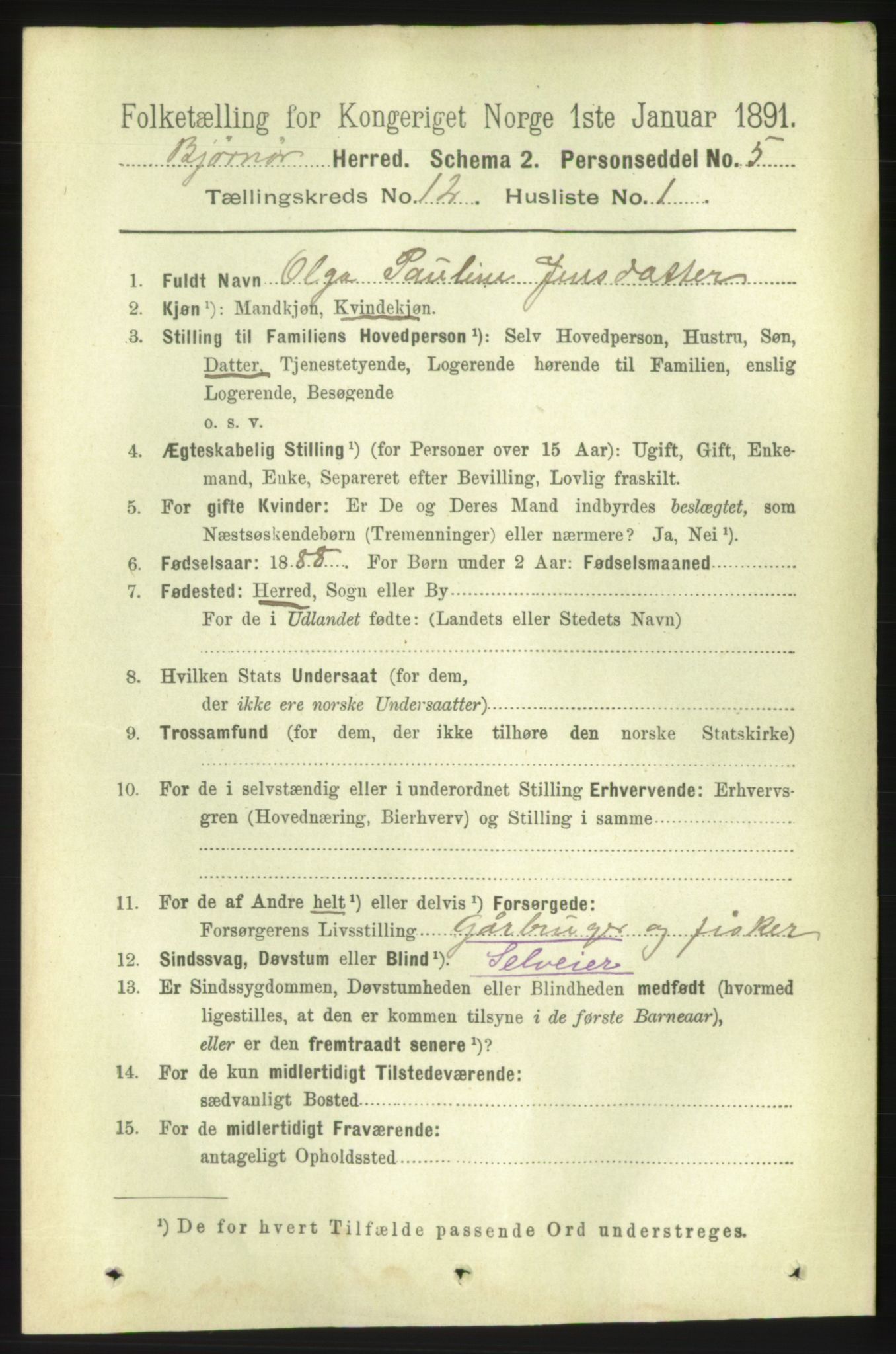 RA, 1891 census for 1632 Bjørnør, 1891, p. 5098