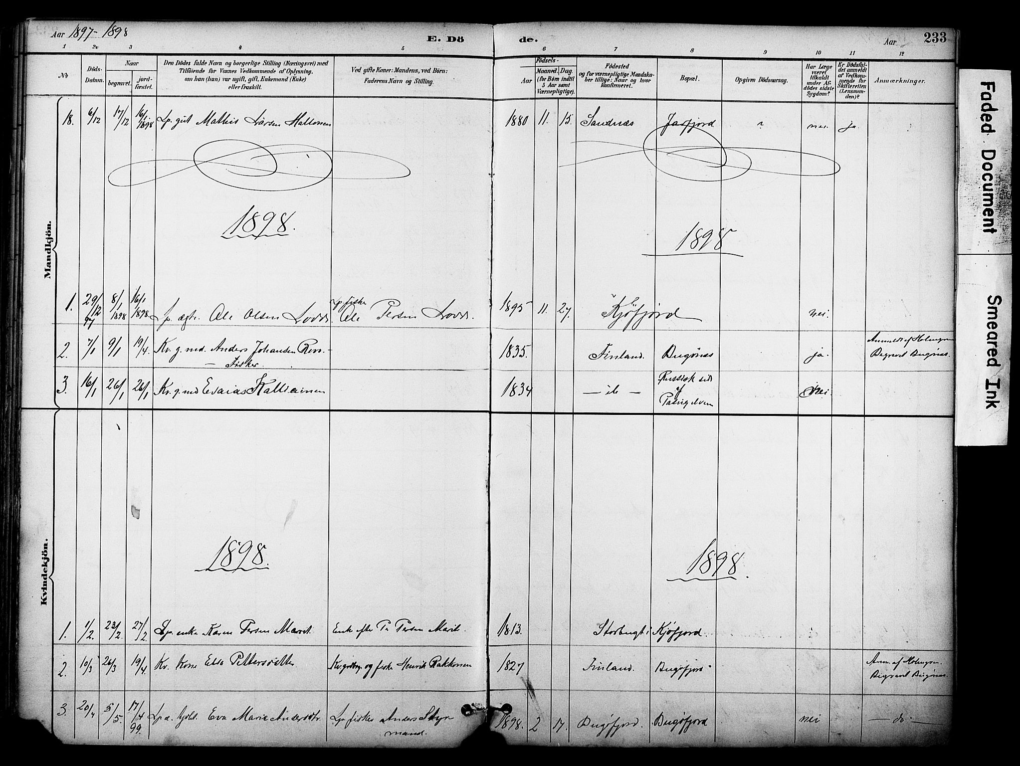 Sør-Varanger sokneprestkontor, SATØ/S-1331/H/Ha/L0004kirke: Parish register (official) no. 4, 1891-1908, p. 233