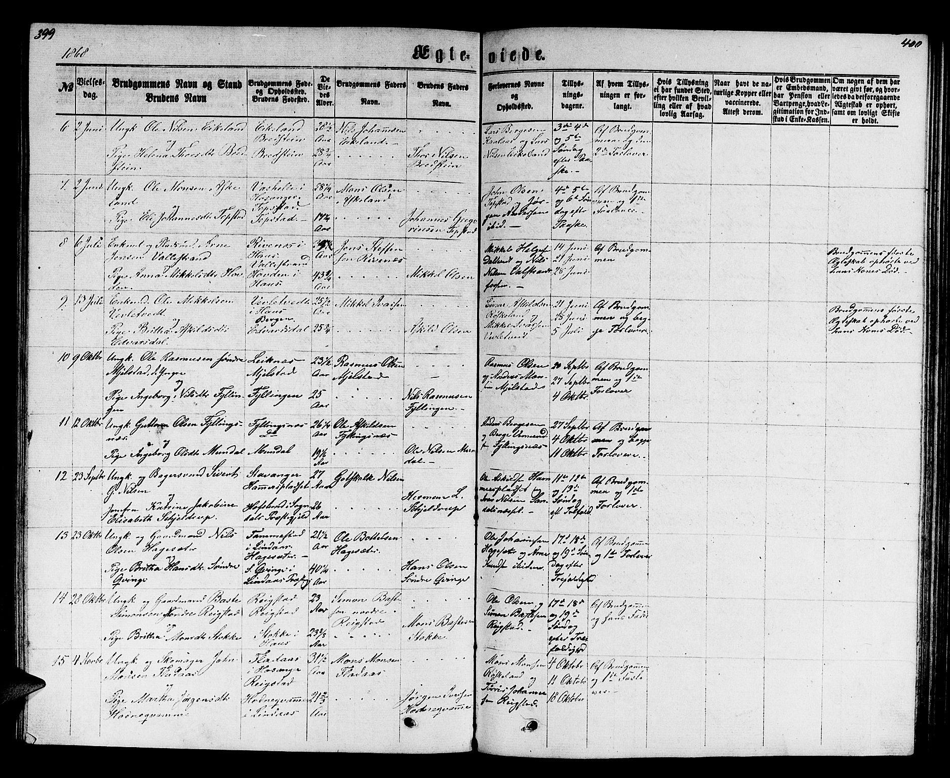Hamre sokneprestembete, SAB/A-75501/H/Ha/Hab: Parish register (copy) no. B 2, 1863-1880, p. 399-400