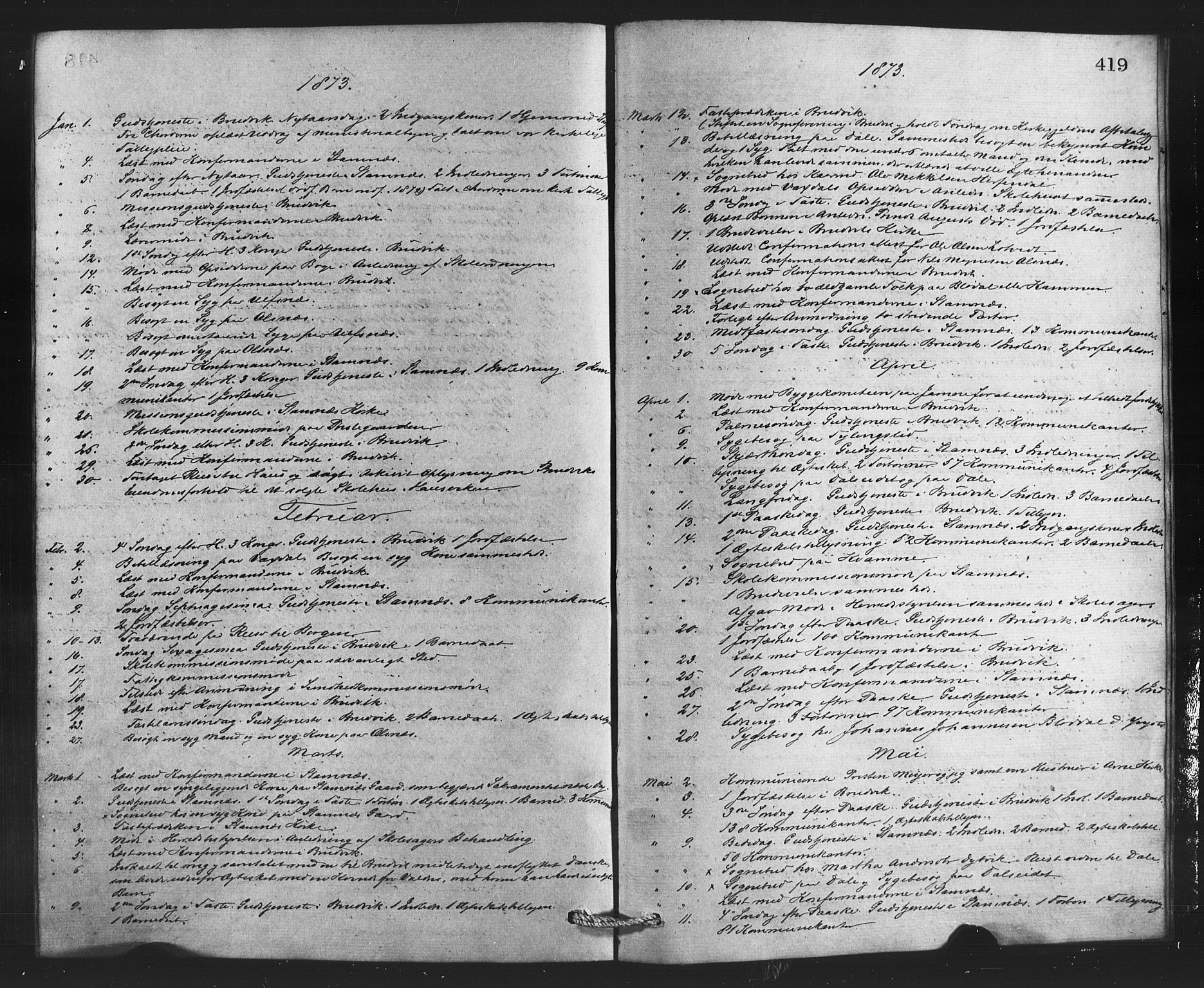 Bruvik Sokneprestembete, SAB/A-74701/H/Haa: Parish register (official) no. A 1, 1869-1877, p. 419