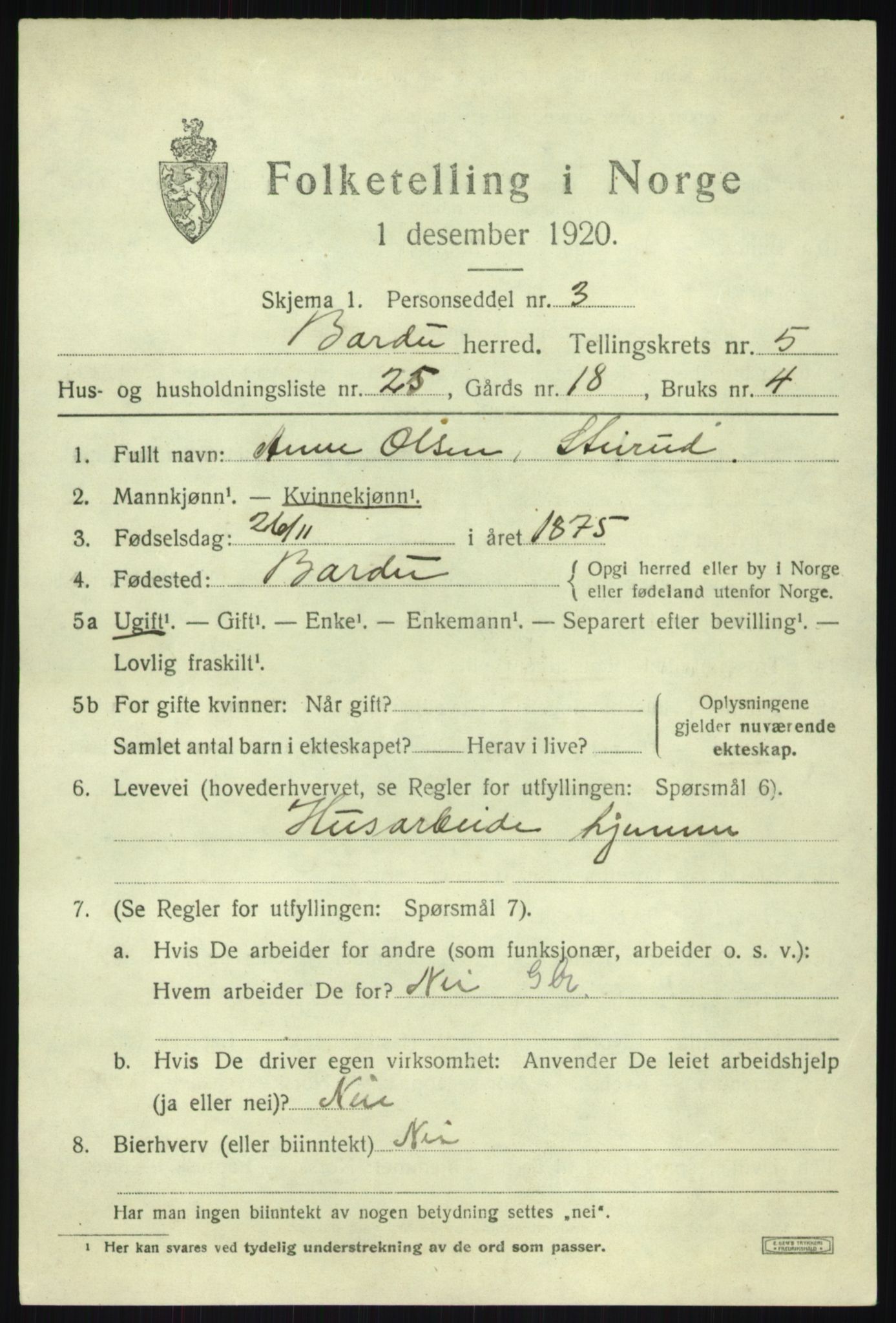 SATØ, 1920 census for Bardu, 1920, p. 2466