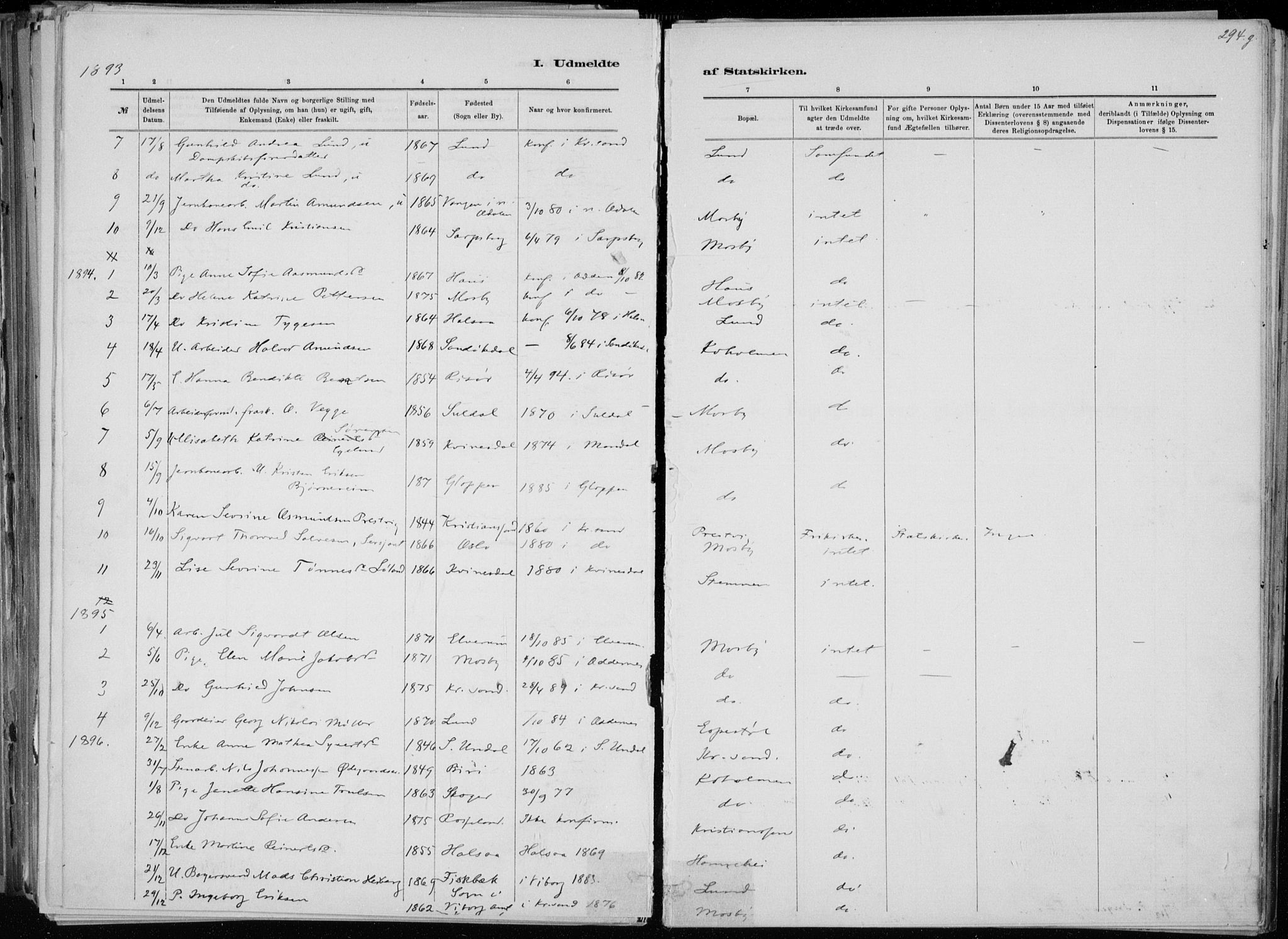 Oddernes sokneprestkontor, AV/SAK-1111-0033/F/Fa/Faa/L0009: Parish register (official) no. A 9, 1884-1896, p. 294g