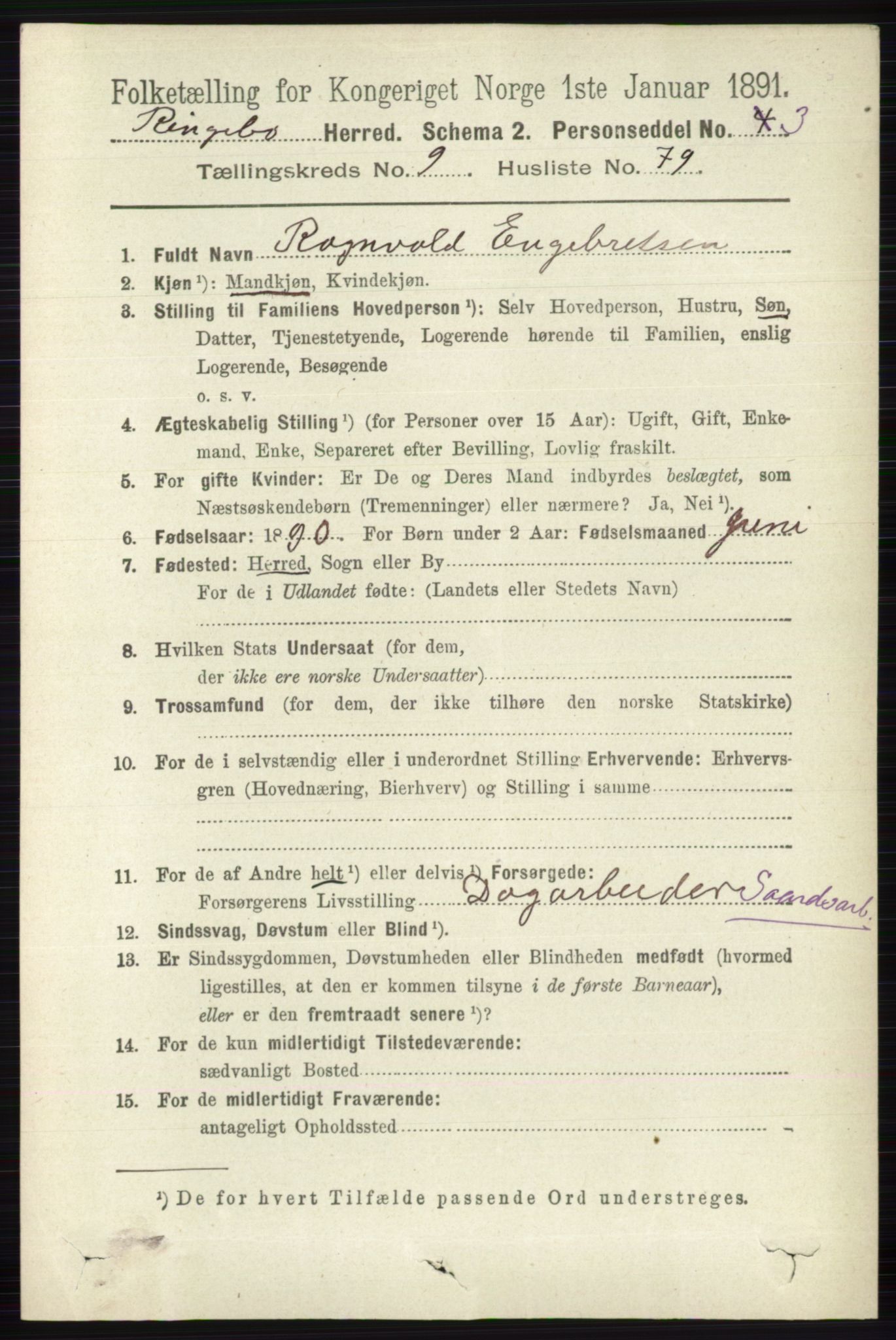 RA, 1891 census for 0520 Ringebu, 1891, p. 4728