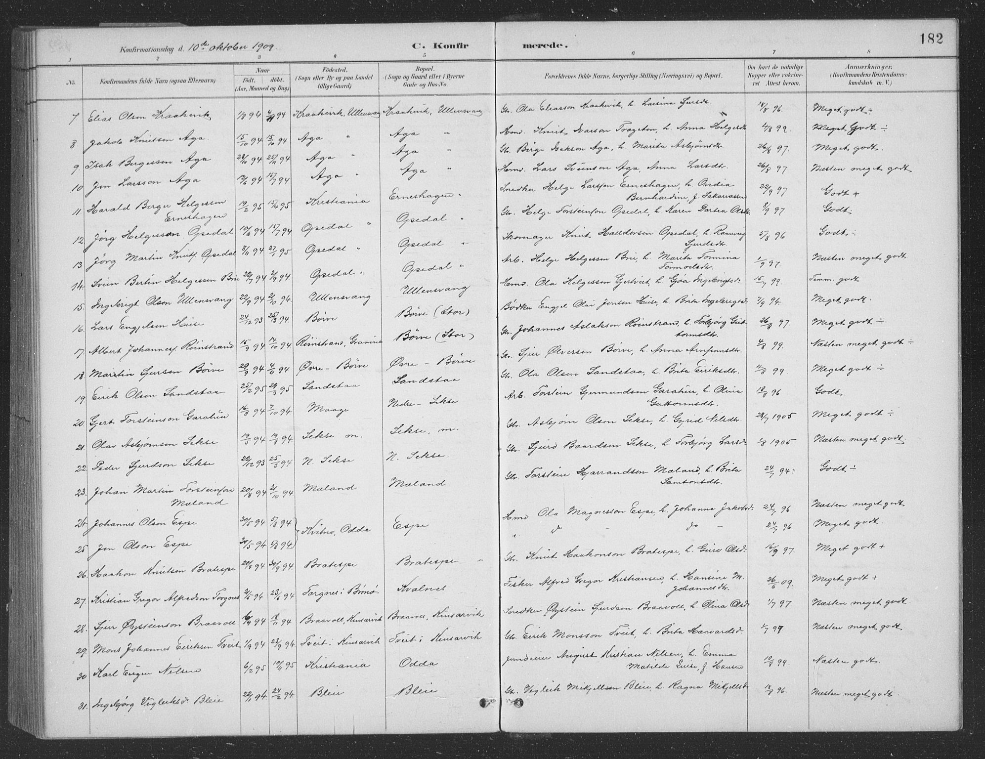 Ullensvang sokneprestembete, SAB/A-78701/H/Hab: Parish register (copy) no. B 11, 1887-1939, p. 182