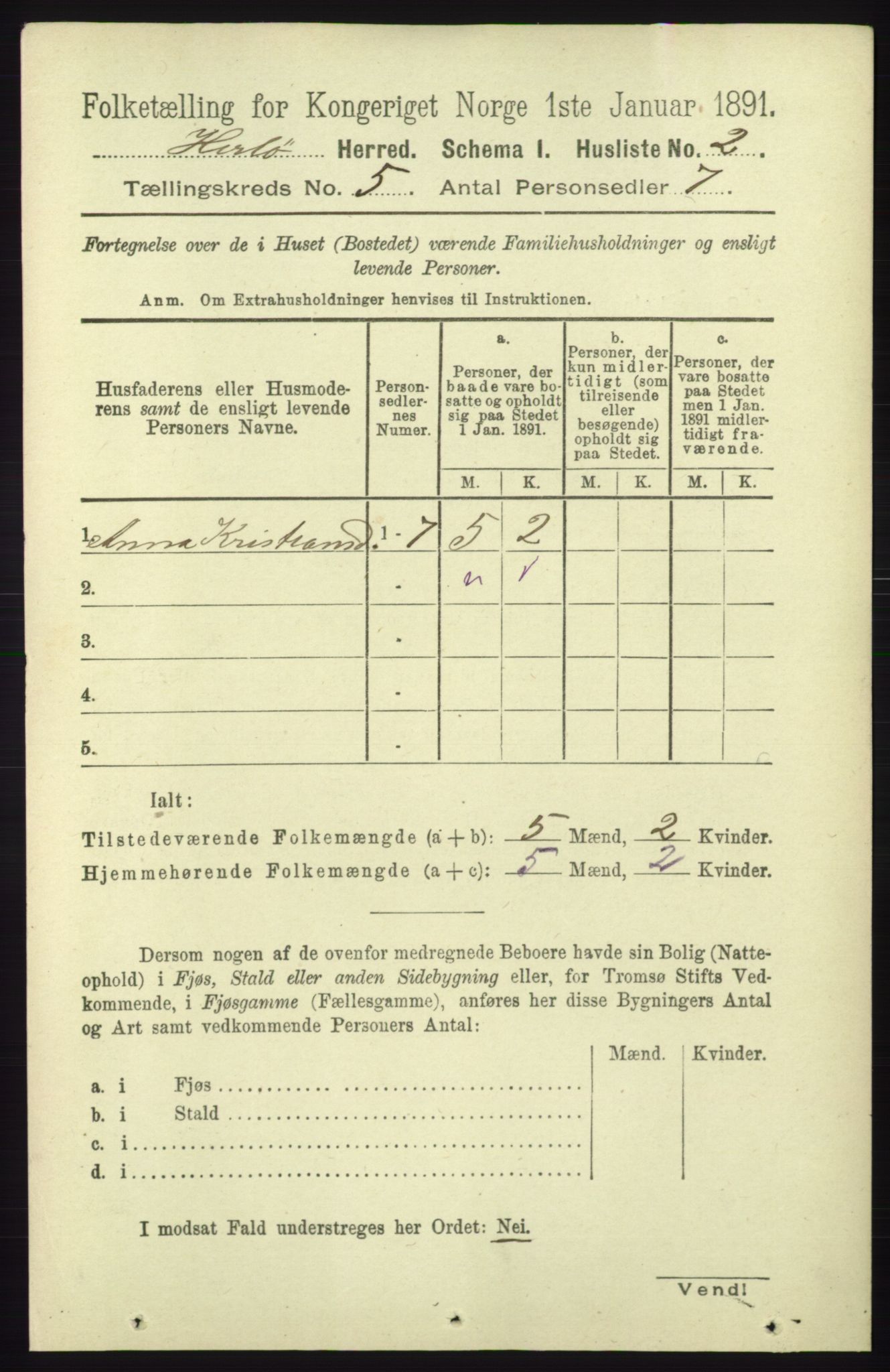 RA, 1891 census for 1258 Herdla, 1891, p. 2008