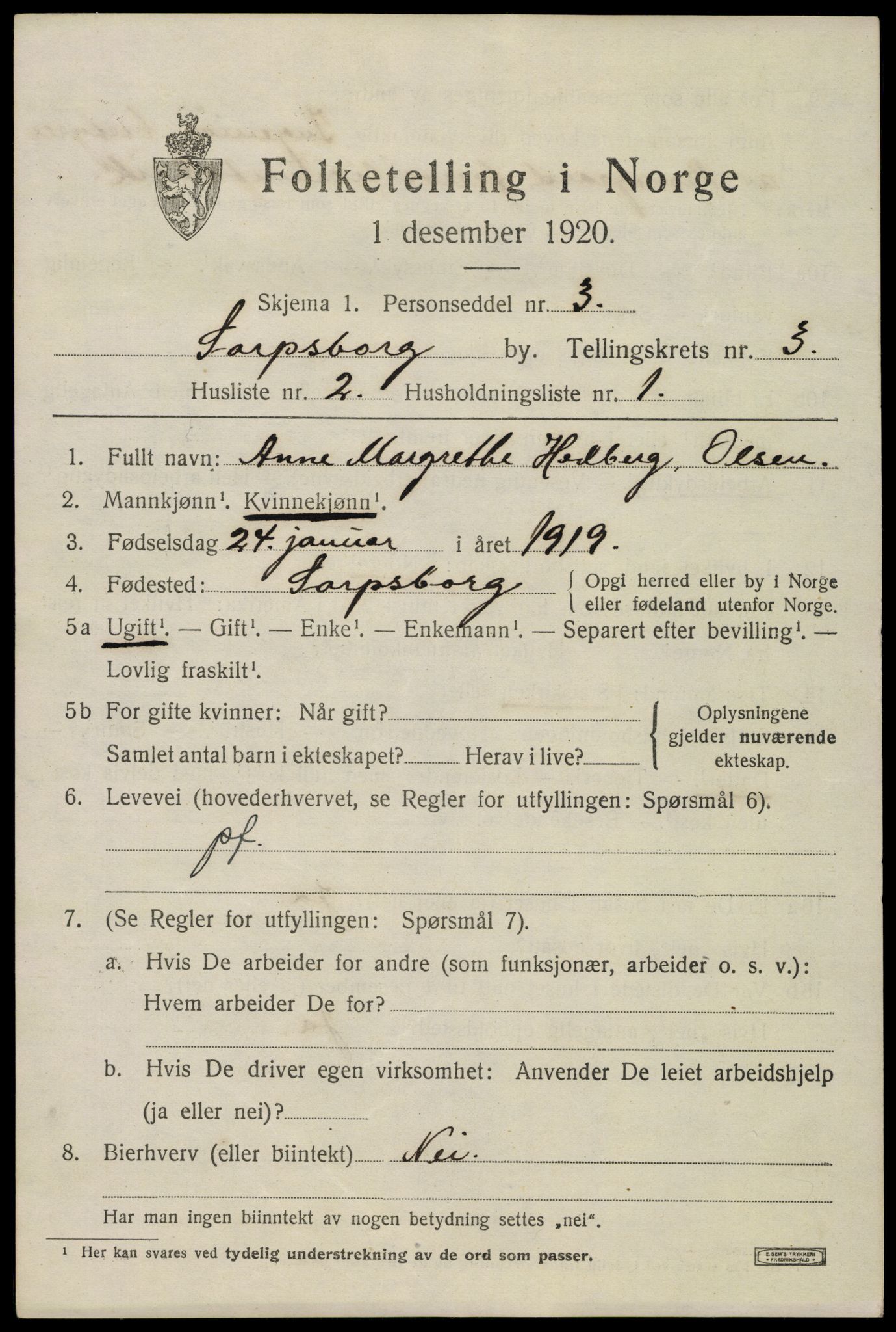 SAO, 1920 census for Sarpsborg, 1920, p. 10686