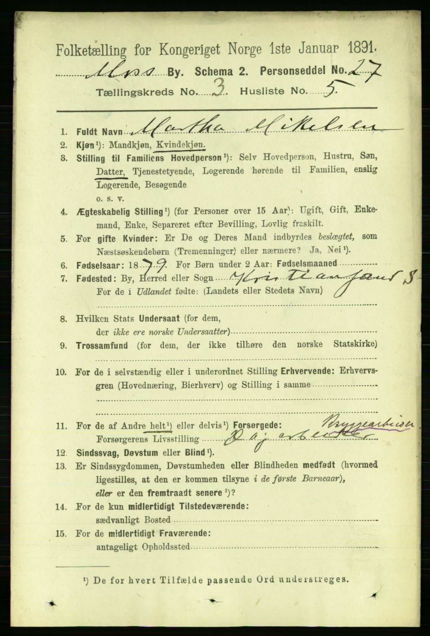 RA, 1891 census for 0104 Moss, 1891, p. 2462