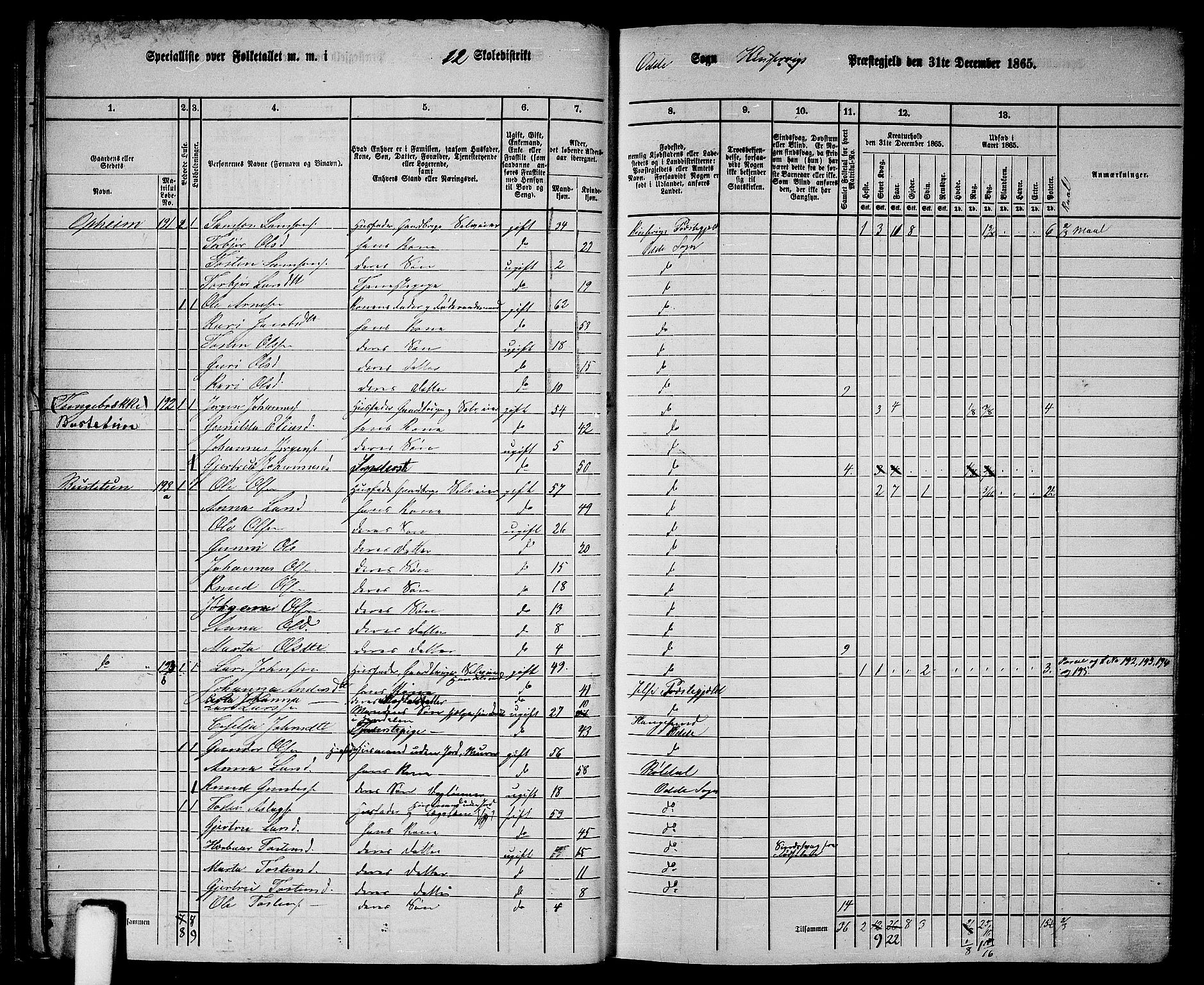 RA, 1865 census for Kinsarvik, 1865, p. 52