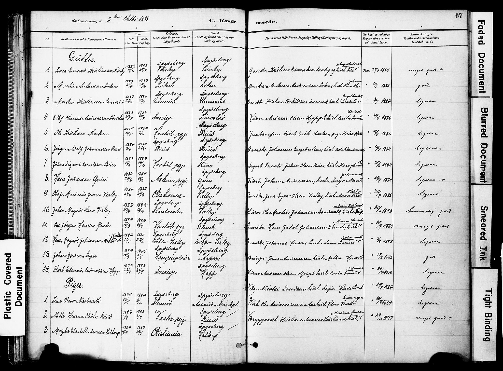 Spydeberg prestekontor Kirkebøker, AV/SAO-A-10924/F/Fa/L0008: Parish register (official) no. I 8, 1886-1900, p. 67