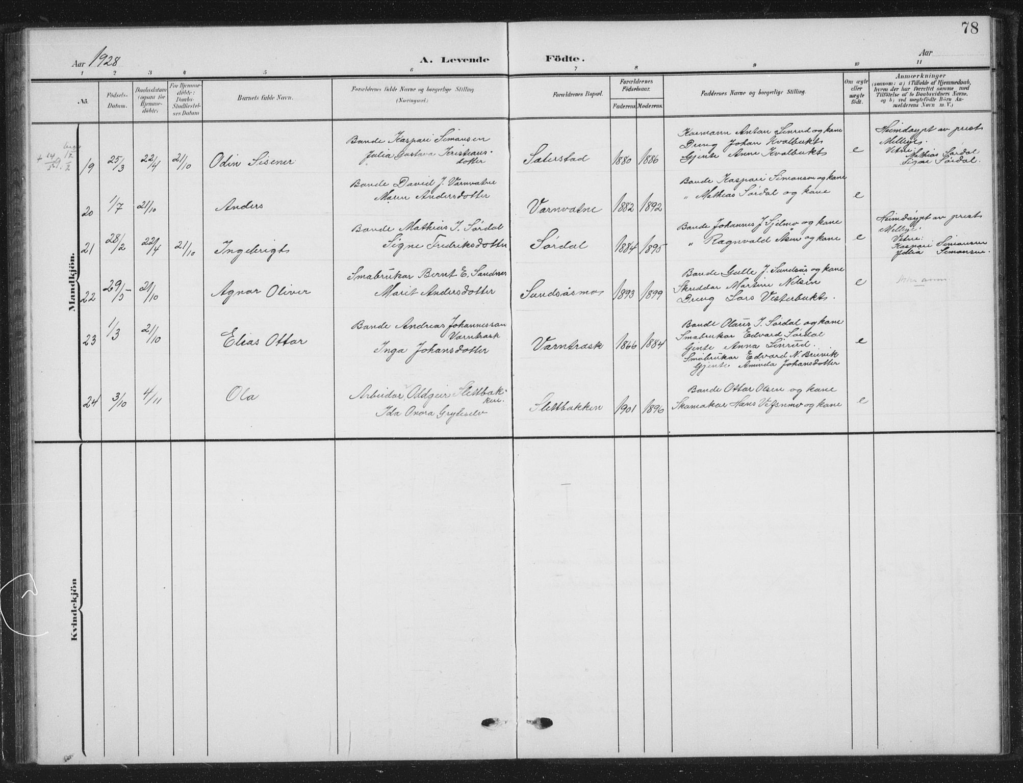 Ministerialprotokoller, klokkerbøker og fødselsregistre - Nordland, AV/SAT-A-1459/823/L0331: Parish register (copy) no. 823C03, 1905-1934, p. 78