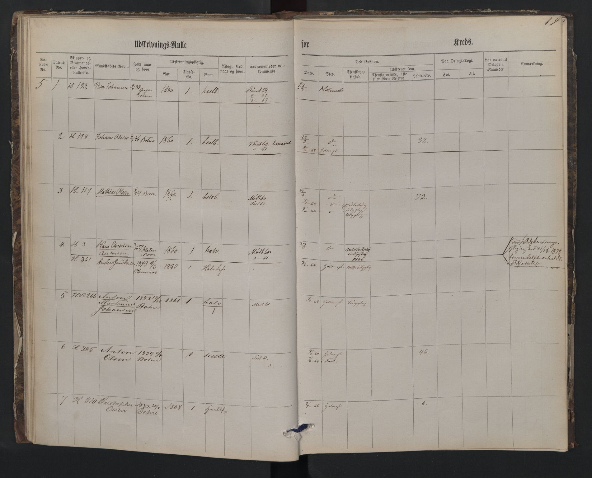 Holmestrand innrulleringskontor, AV/SAKO-A-1151/G/Gb/L0001: Utskrivningsrulle, 1860, p. 19