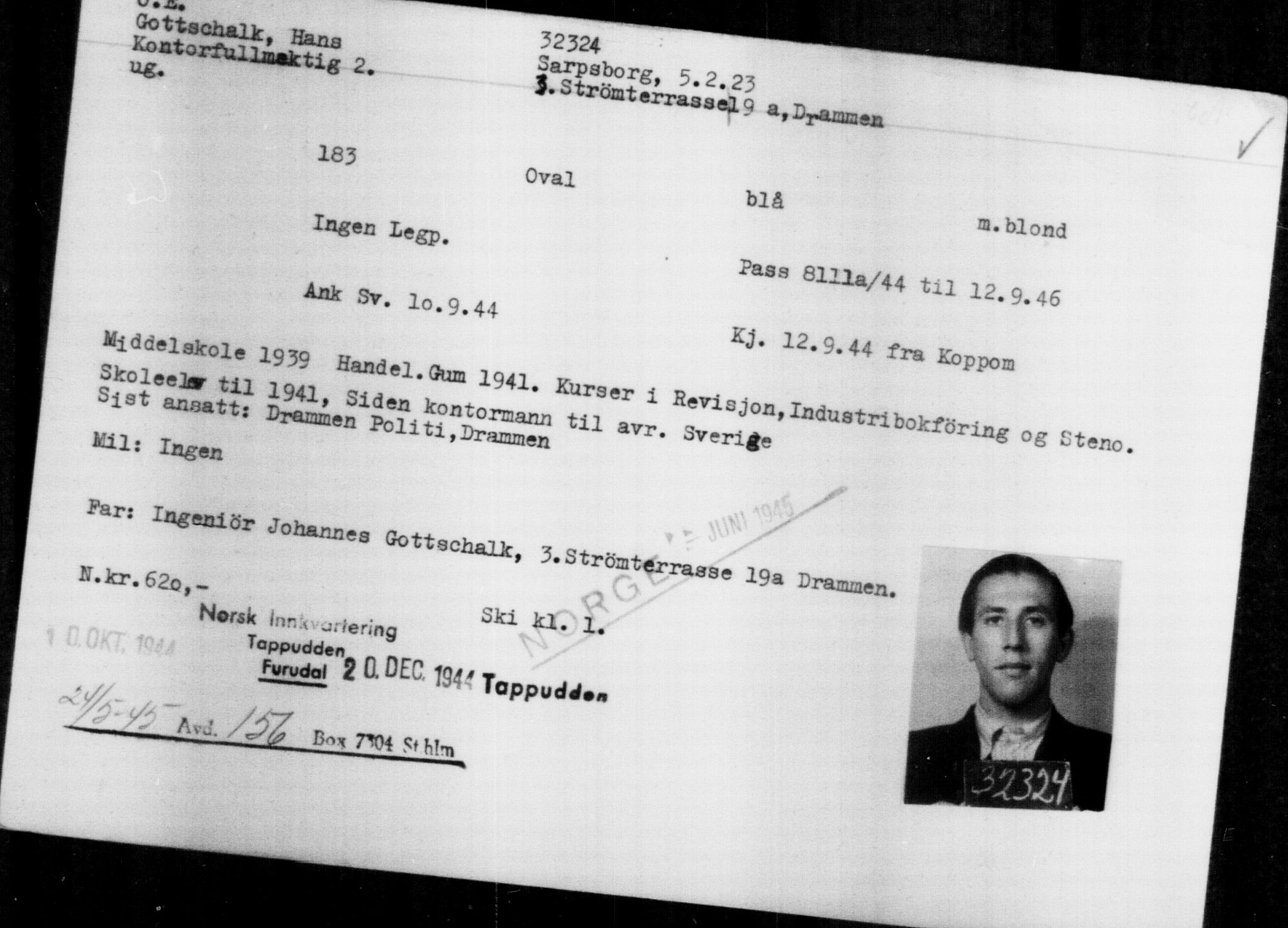 Utenriksstasjonene, Legasjonen i Stockholm, Flyktningkontoret, AV/RA-S-6753/V/Va/L0013: Kjesäterkartoteket, flyktninger med registreringsnr. 31500-34731, 1940-1945, p. 873