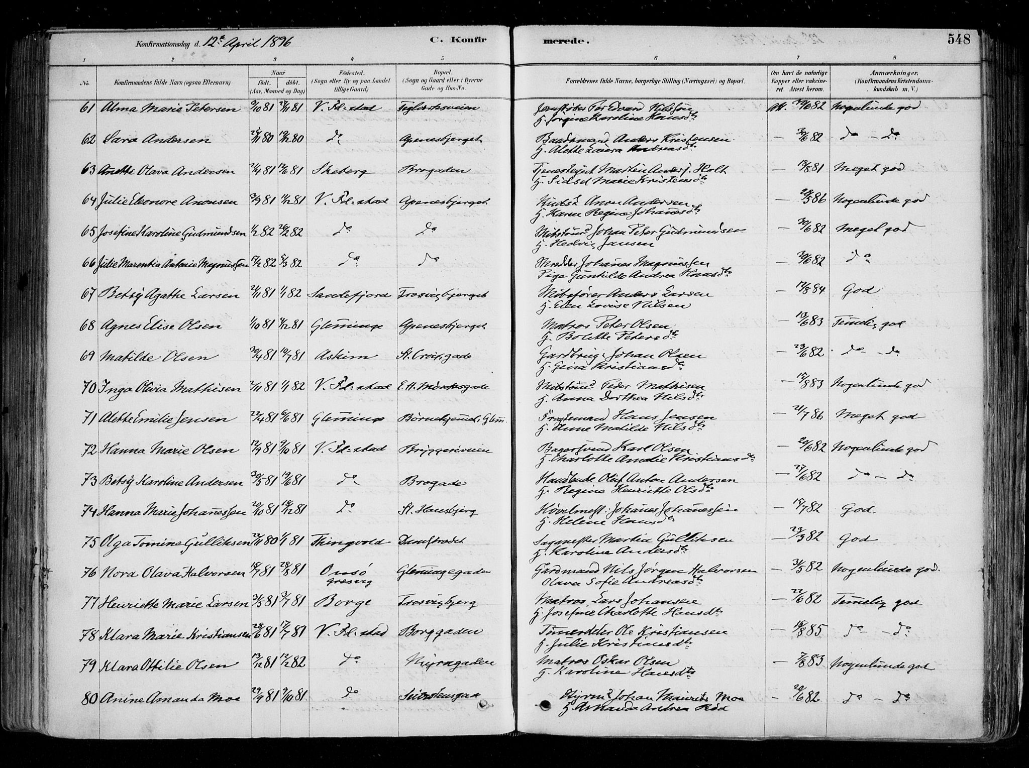 Fredrikstad domkirkes prestekontor Kirkebøker, SAO/A-10906/F/Fa/L0004: Parish register (official) no. 4, 1878-1907, p. 548