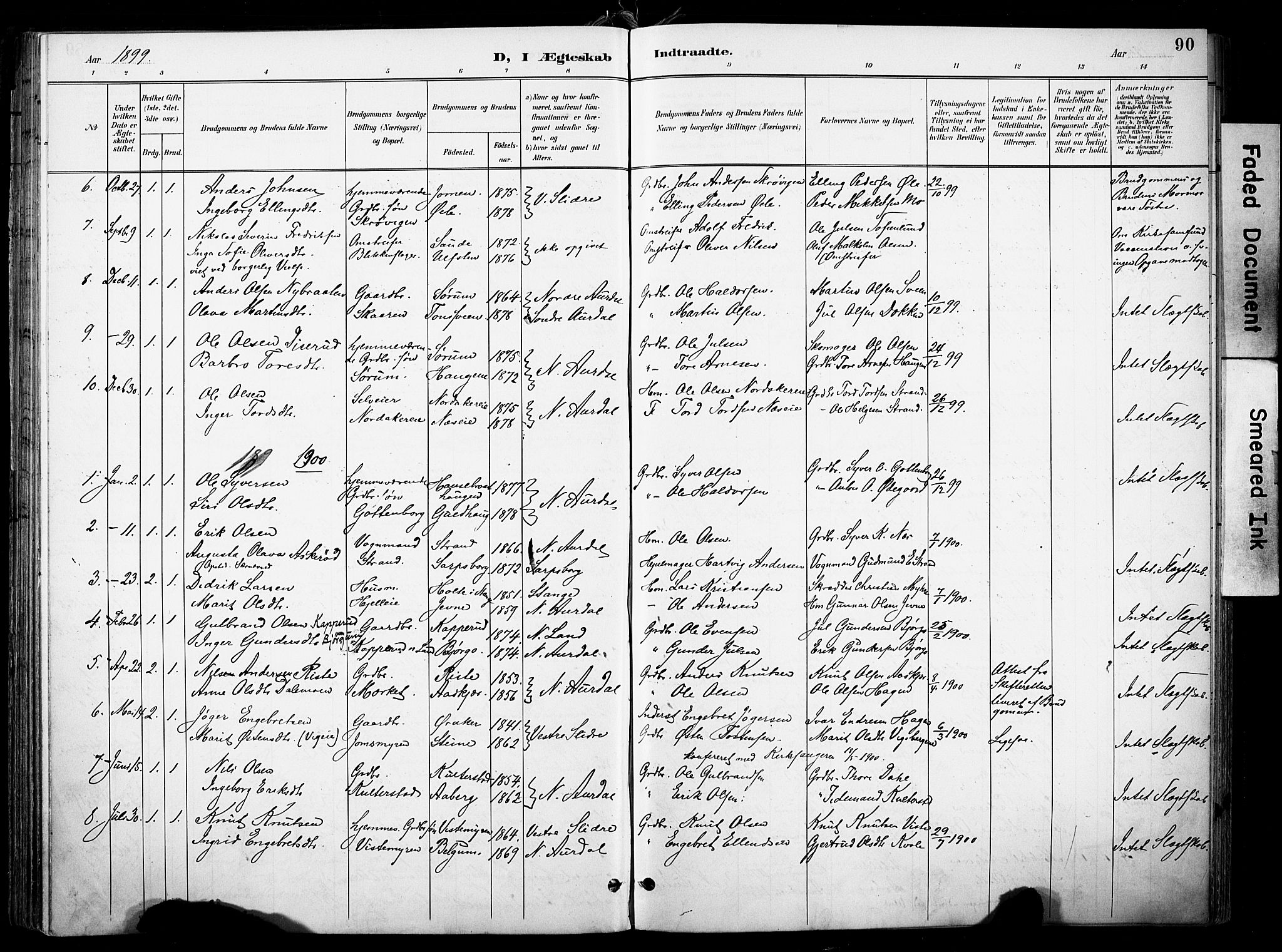 Nord-Aurdal prestekontor, SAH/PREST-132/H/Ha/Haa/L0014: Parish register (official) no. 14, 1896-1912, p. 90