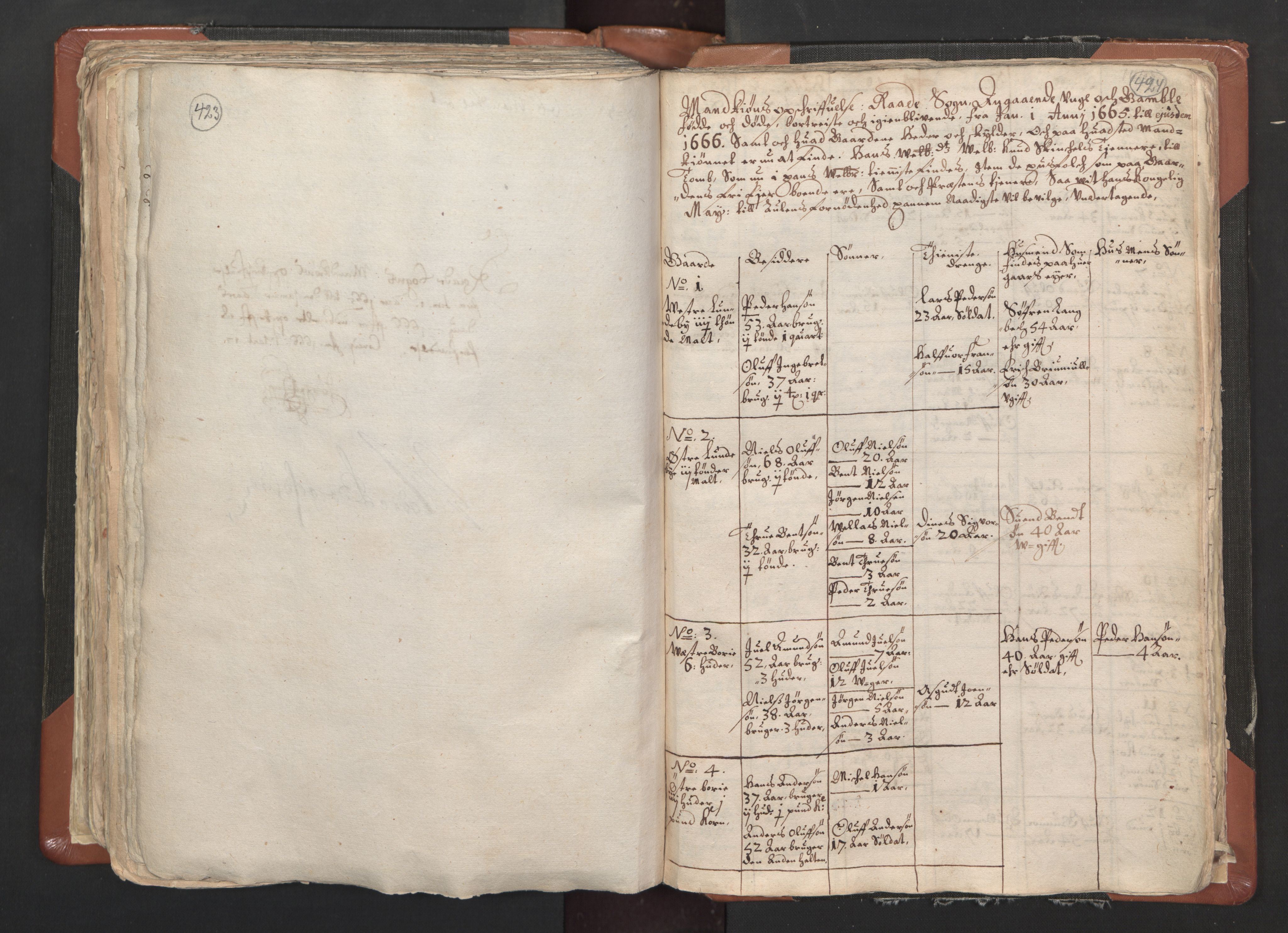 RA, Vicar's Census 1664-1666, no. 1: Nedre Borgesyssel deanery, 1664-1666, p. 423-424