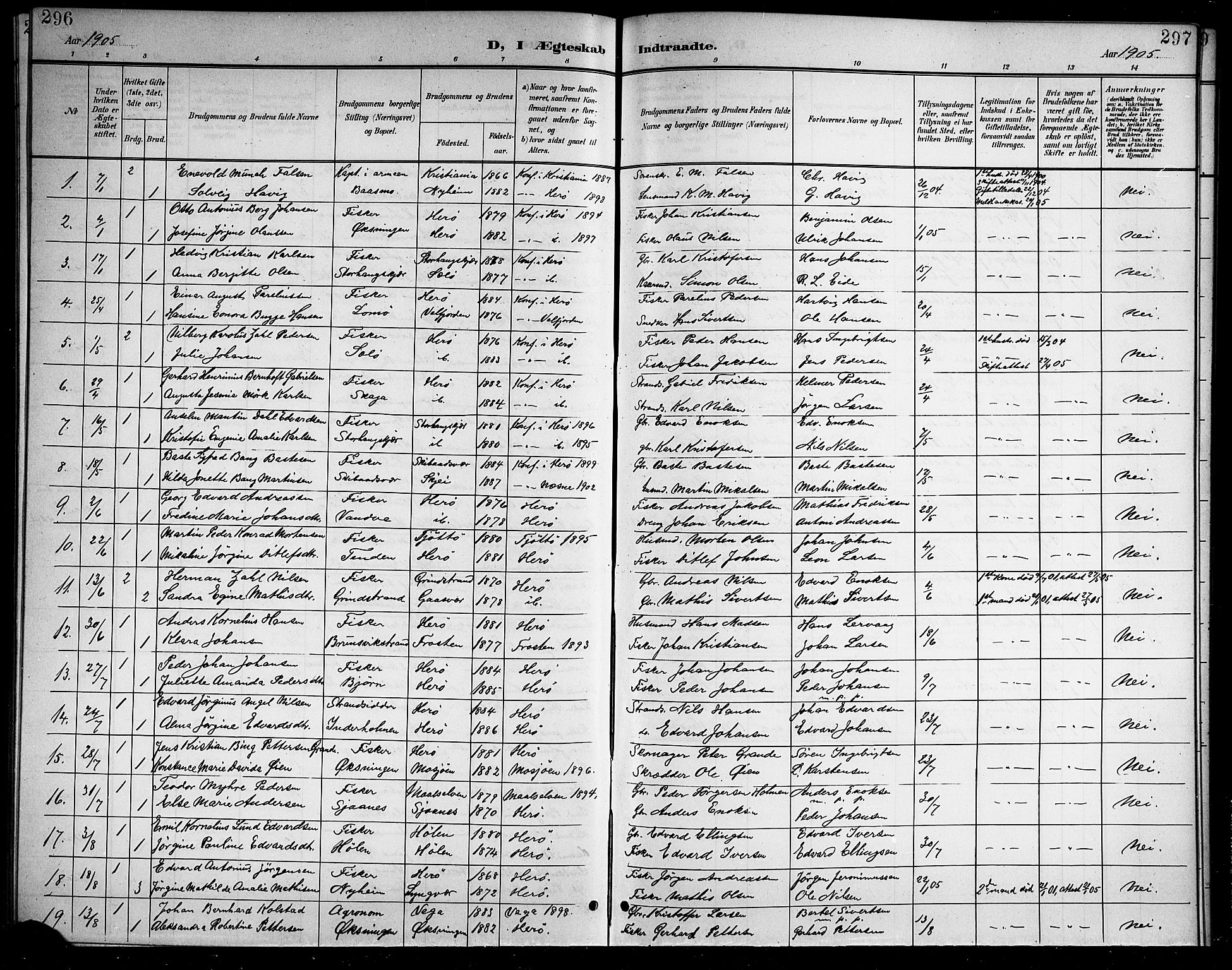 Ministerialprotokoller, klokkerbøker og fødselsregistre - Nordland, SAT/A-1459/834/L0516: Parish register (copy) no. 834C06, 1902-1918, p. 296-297