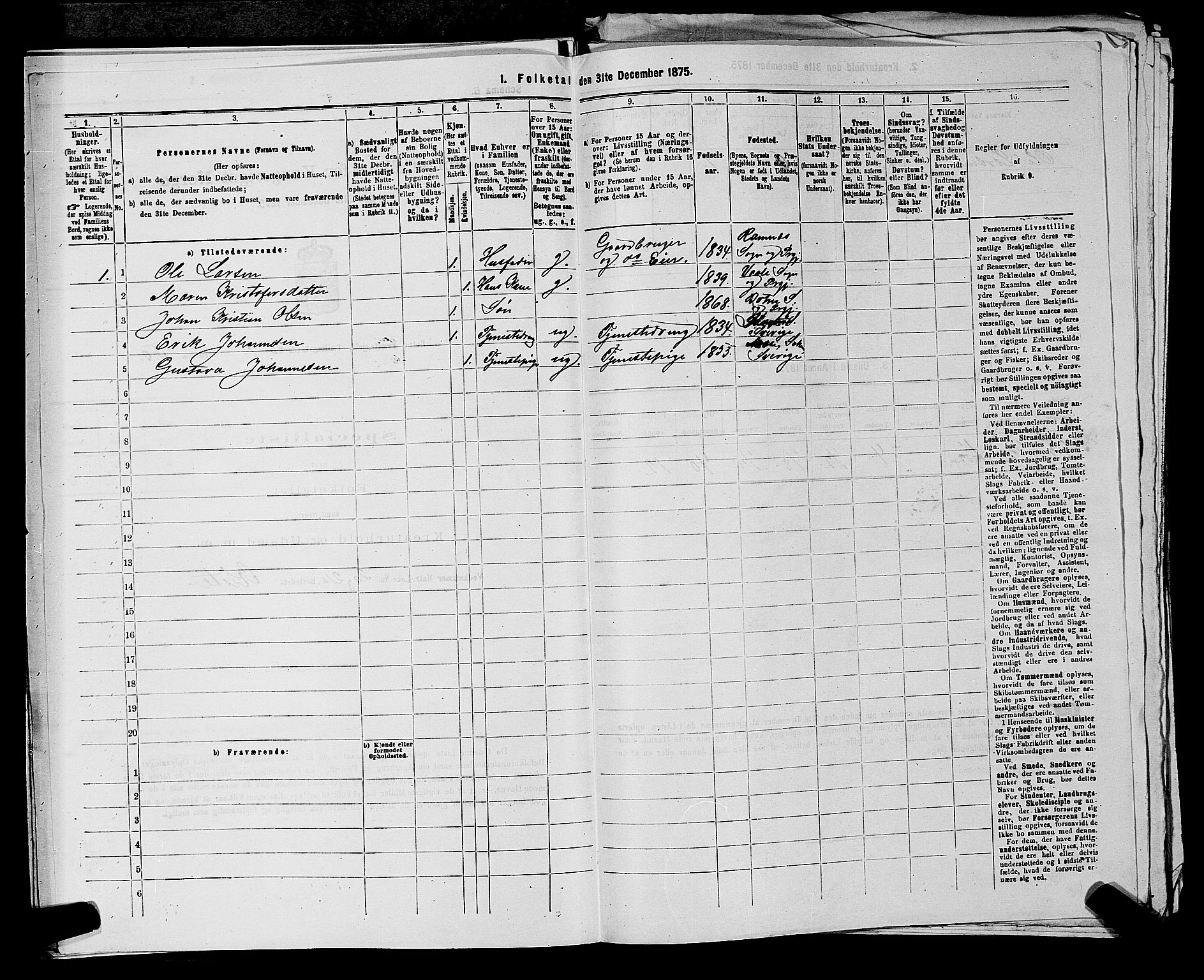 SAKO, 1875 census for 0715P Botne, 1875, p. 152