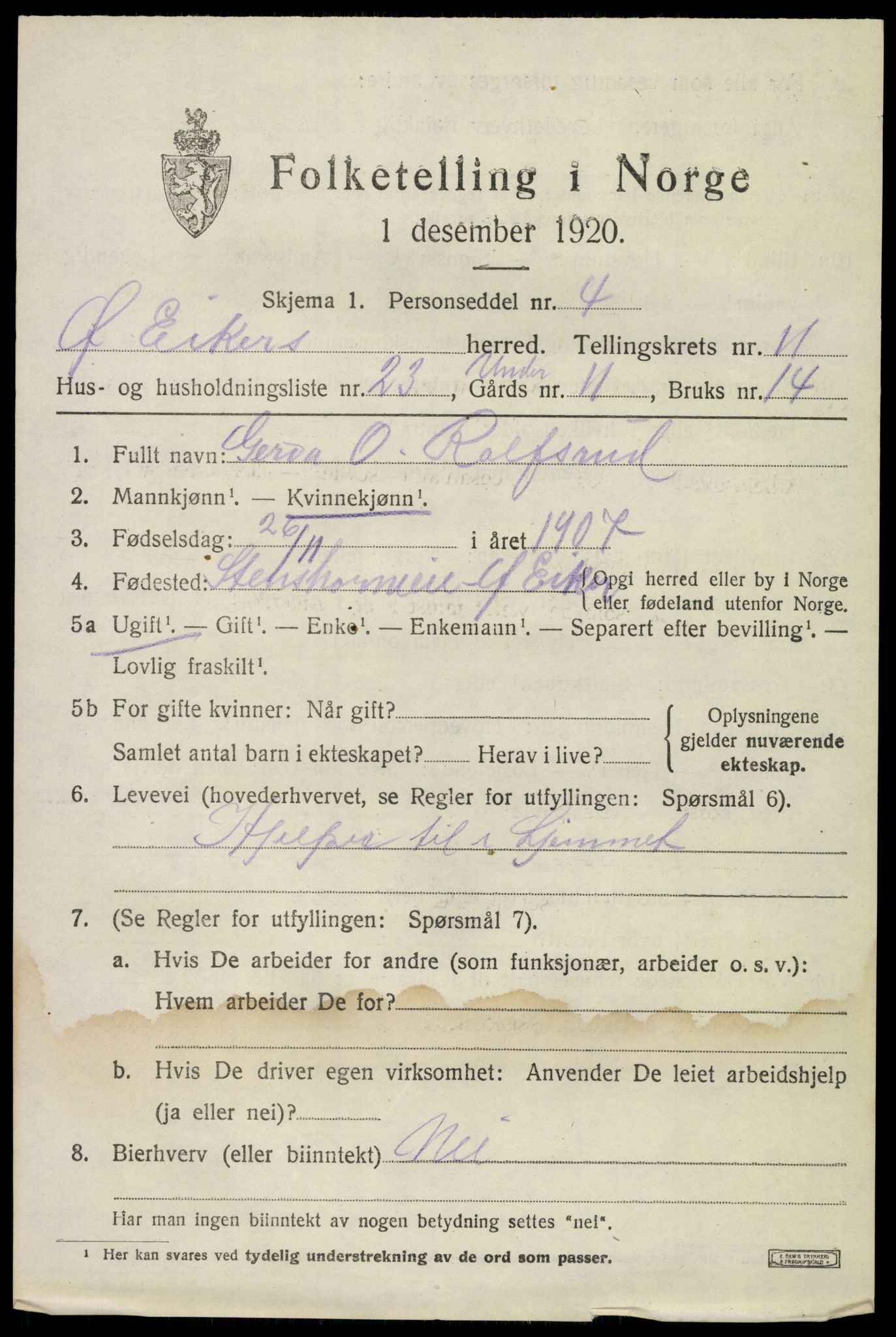 SAKO, 1920 census for Øvre Eiker, 1920, p. 17554