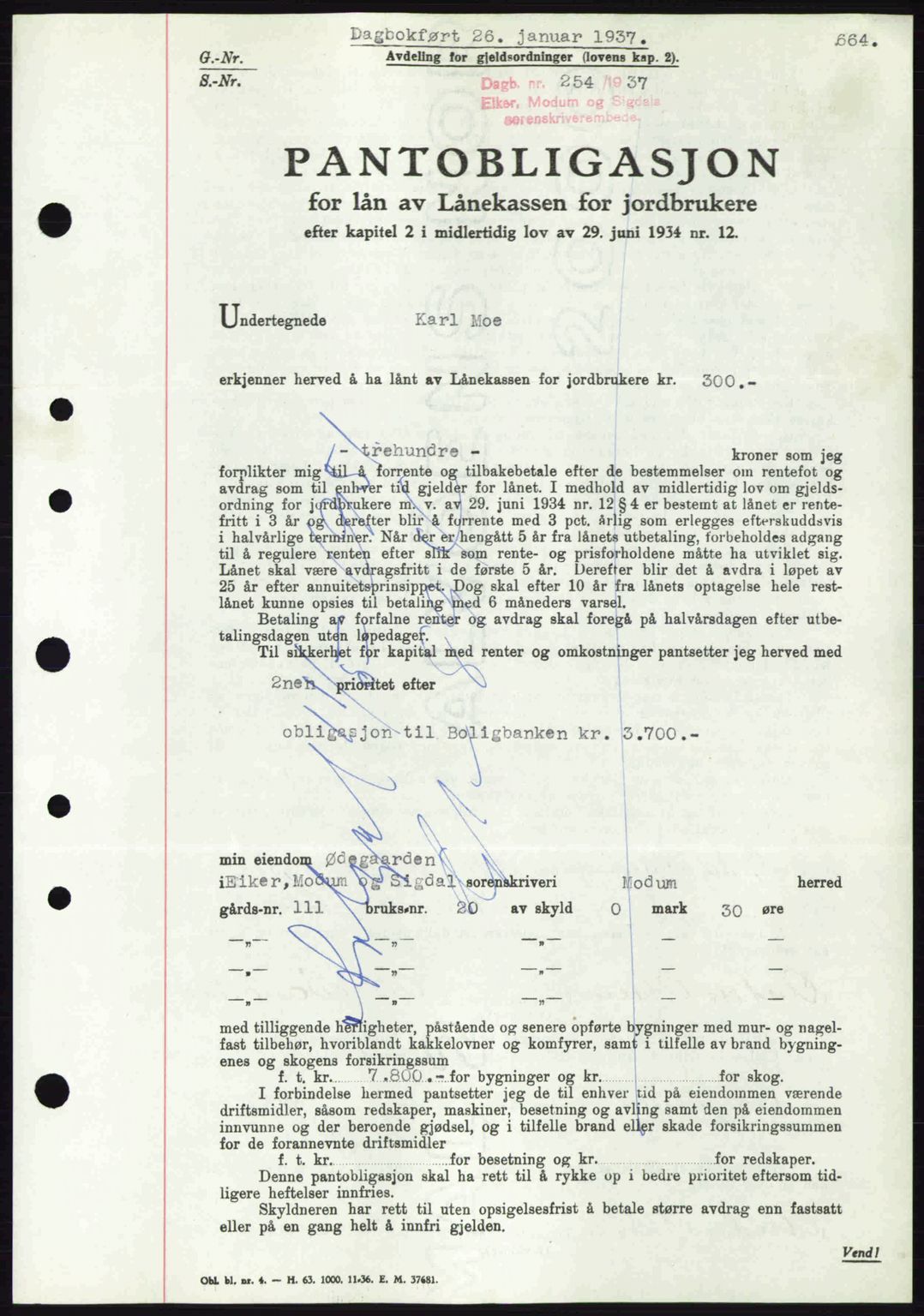 Eiker, Modum og Sigdal sorenskriveri, SAKO/A-123/G/Ga/Gab/L0034: Mortgage book no. A4, 1936-1937, Diary no: : 254/1937