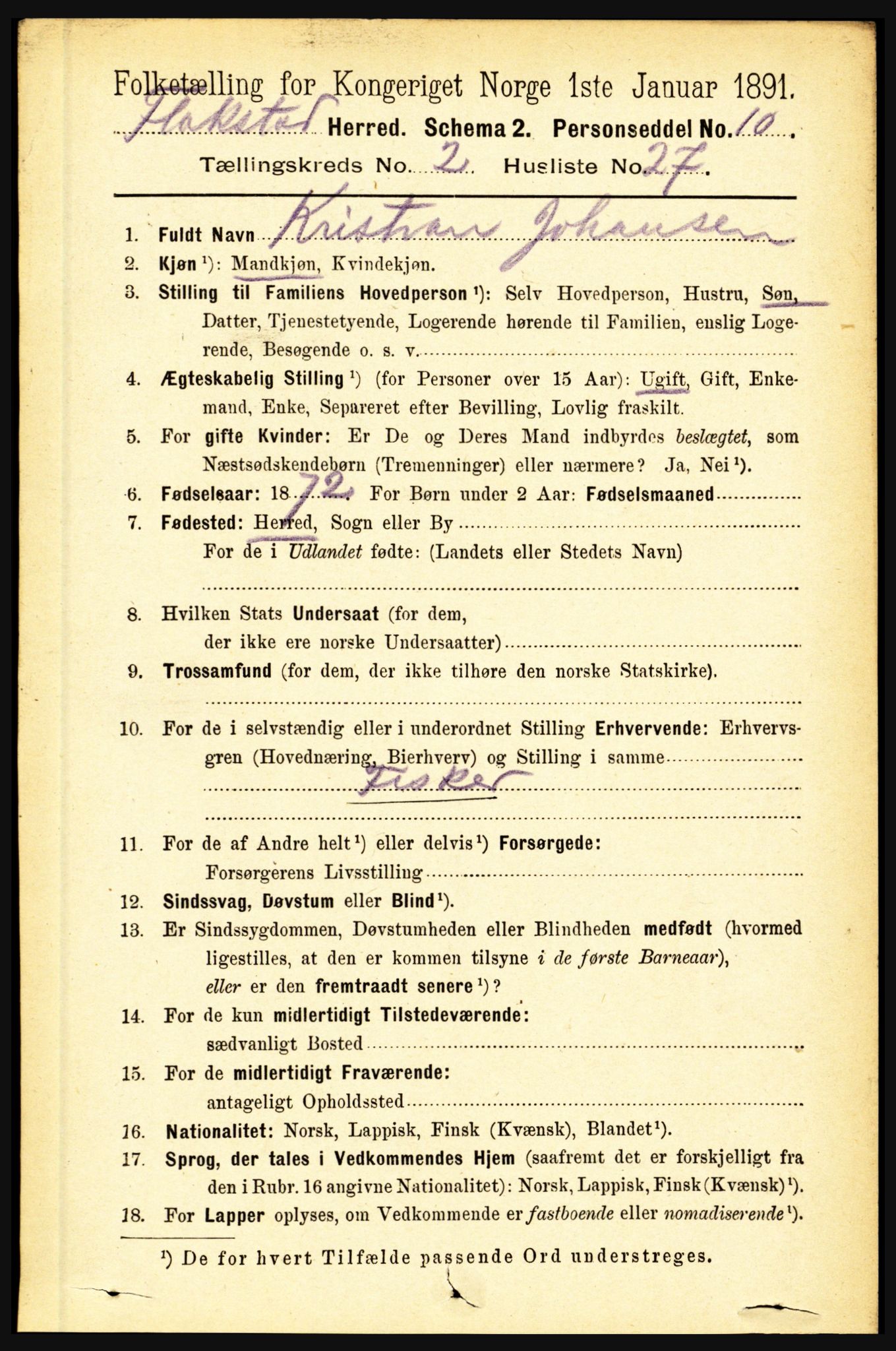 RA, 1891 census for 1859 Flakstad, 1891, p. 832