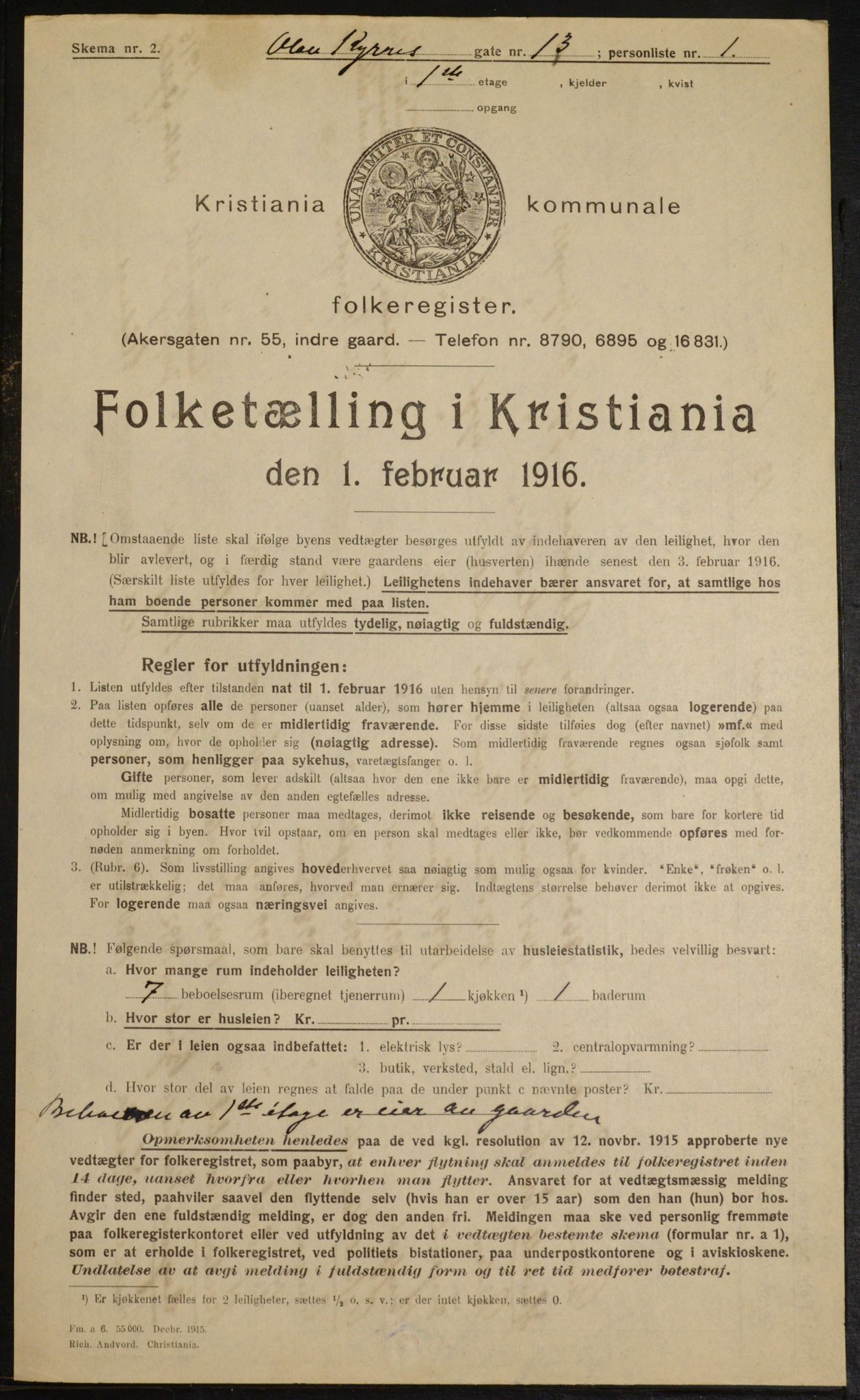 OBA, Municipal Census 1916 for Kristiania, 1916, p. 77220