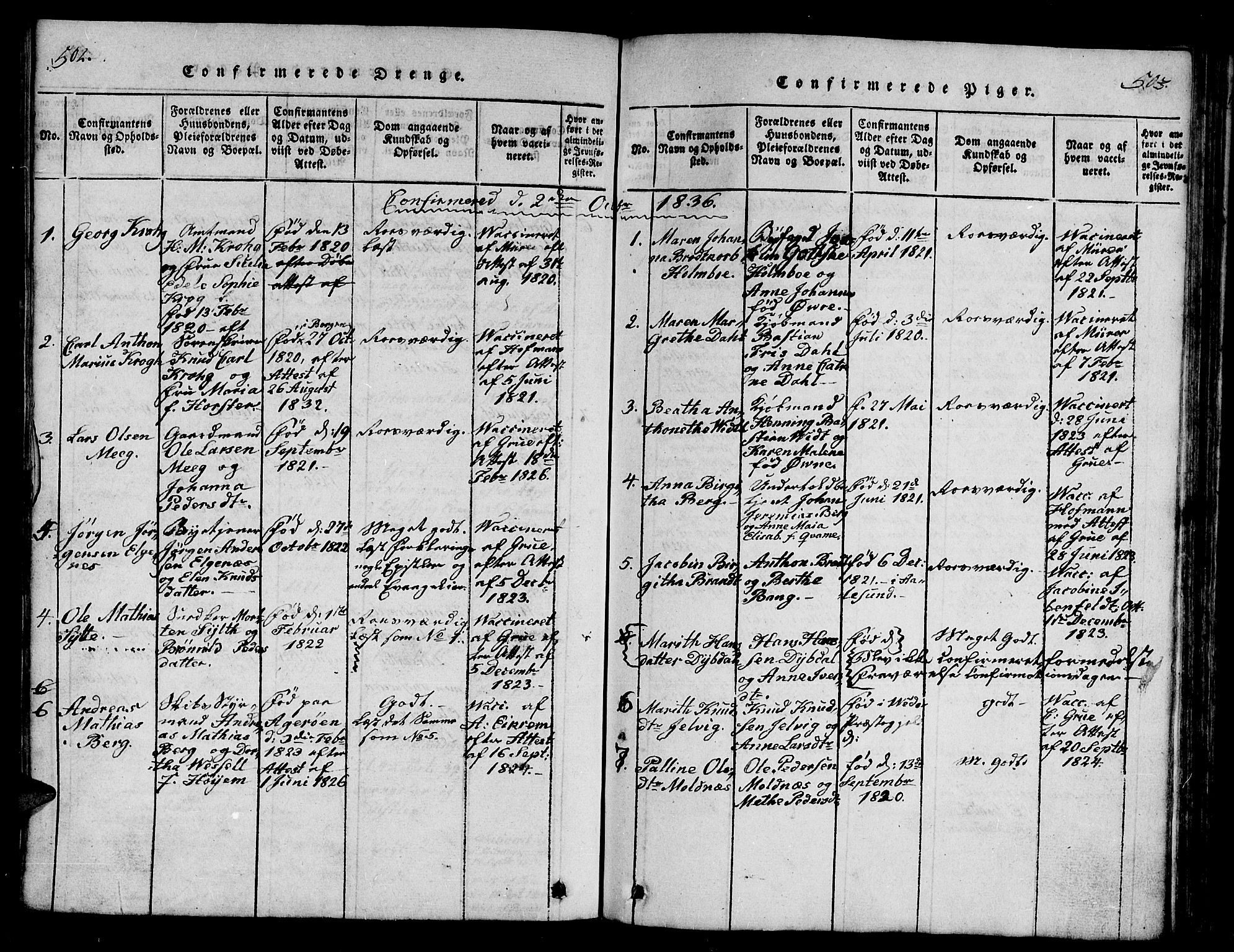 Ministerialprotokoller, klokkerbøker og fødselsregistre - Møre og Romsdal, AV/SAT-A-1454/558/L0700: Parish register (copy) no. 558C01, 1818-1868, p. 502-503