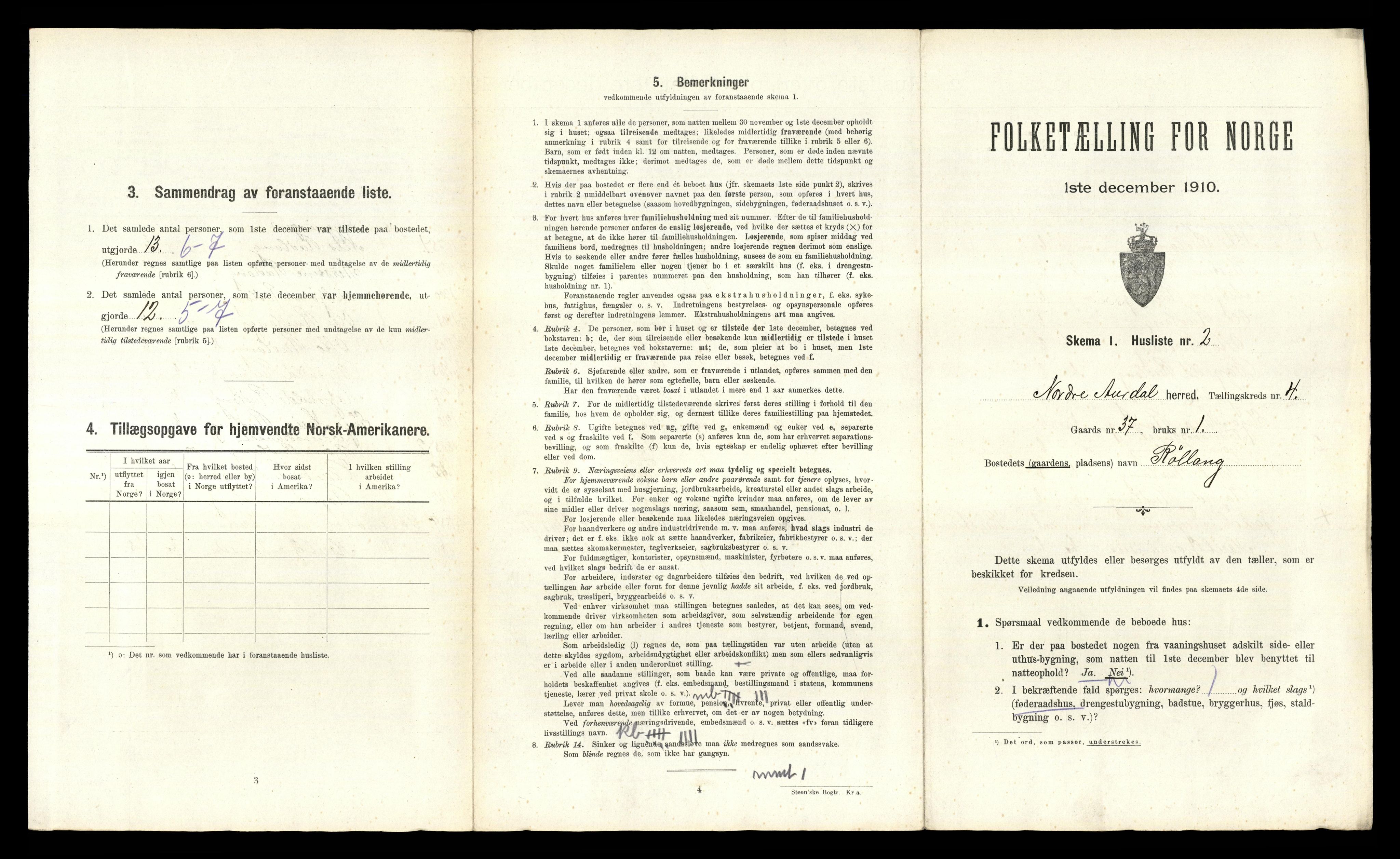 RA, 1910 census for Nord-Aurdal, 1910, p. 595