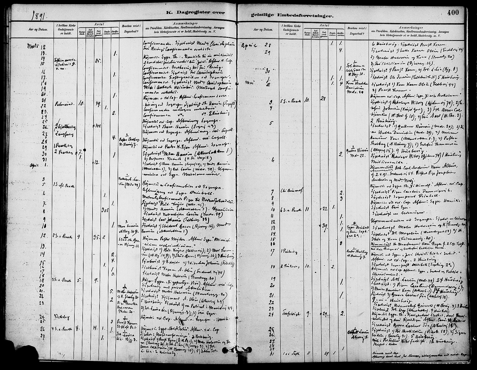 Gamle Aker prestekontor Kirkebøker, SAO/A-10617a/F/L0007: Parish register (official) no. 7, 1882-1890, p. 400