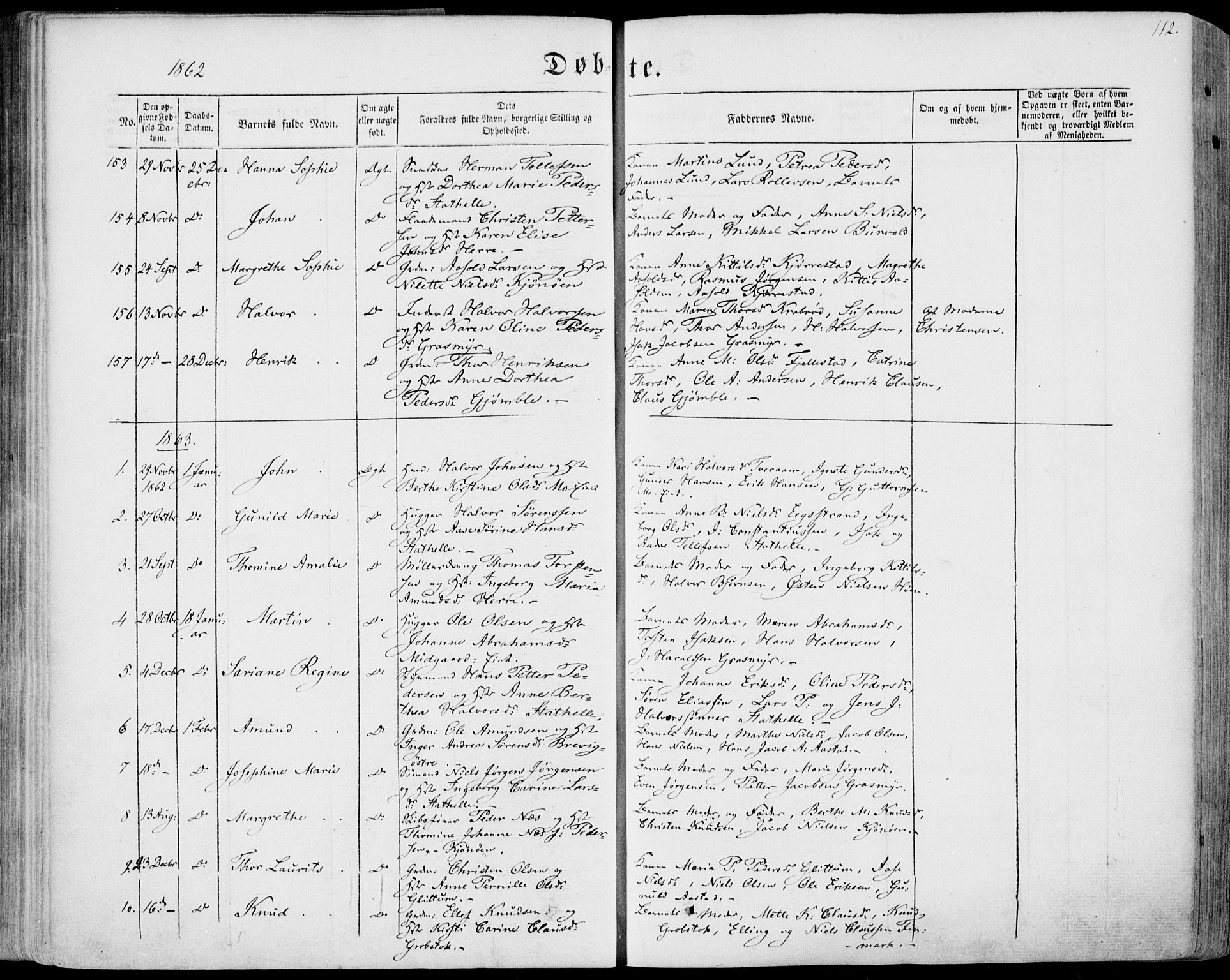 Bamble kirkebøker, SAKO/A-253/F/Fa/L0005: Parish register (official) no. I 5, 1854-1869, p. 112