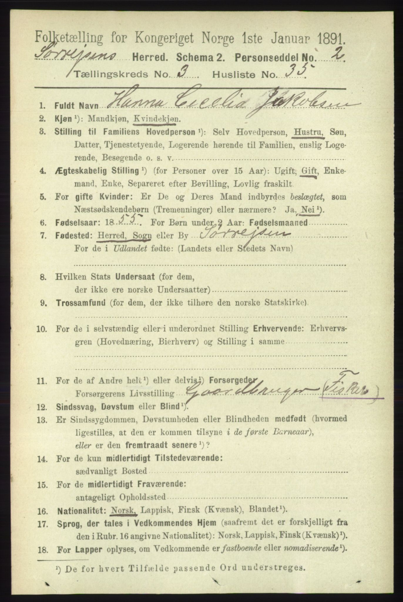 RA, 1891 census for 1925 Sørreisa, 1891, p. 971