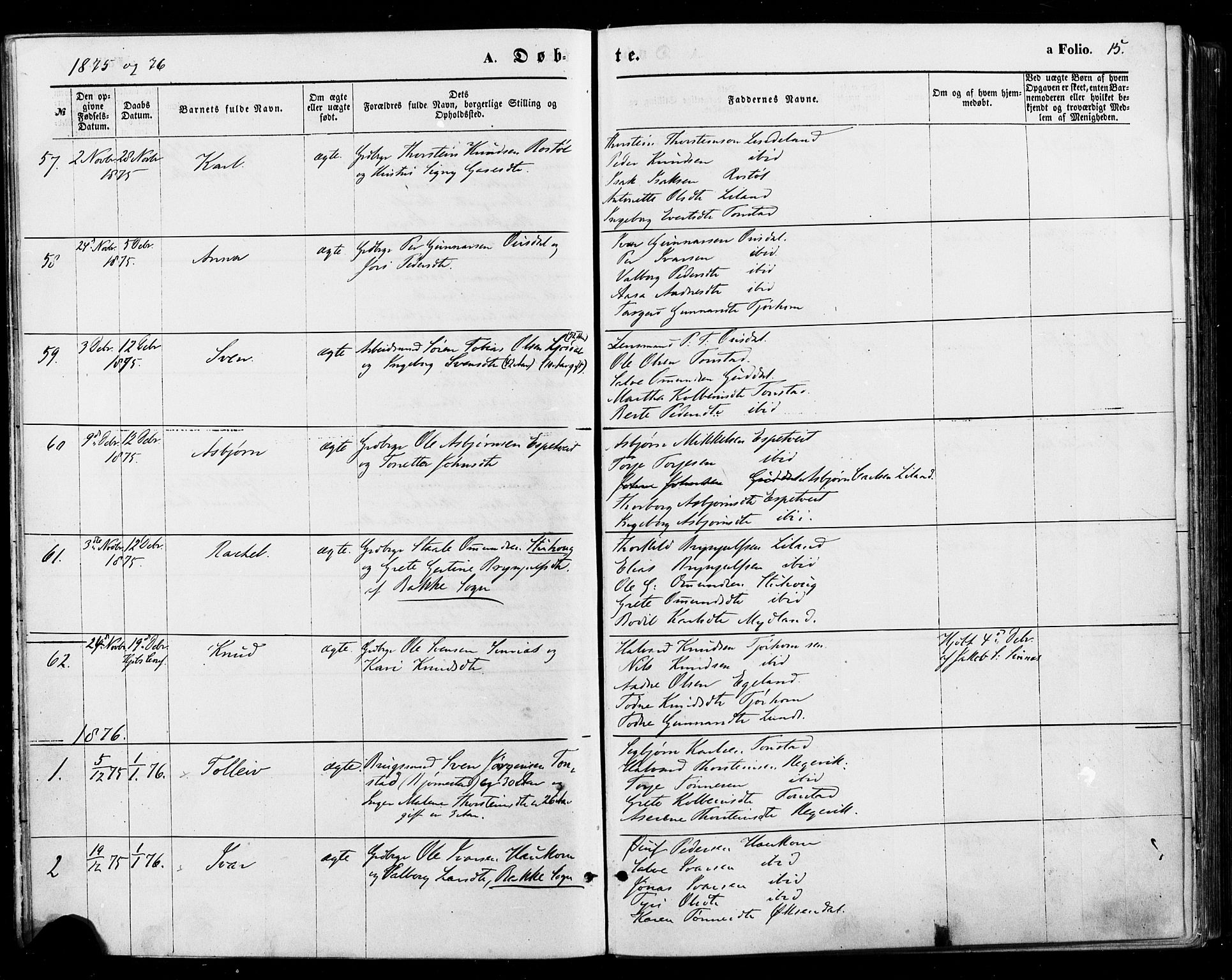 Sirdal sokneprestkontor, AV/SAK-1111-0036/F/Fa/Fab/L0003: Parish register (official) no. A 3, 1874-1886, p. 15