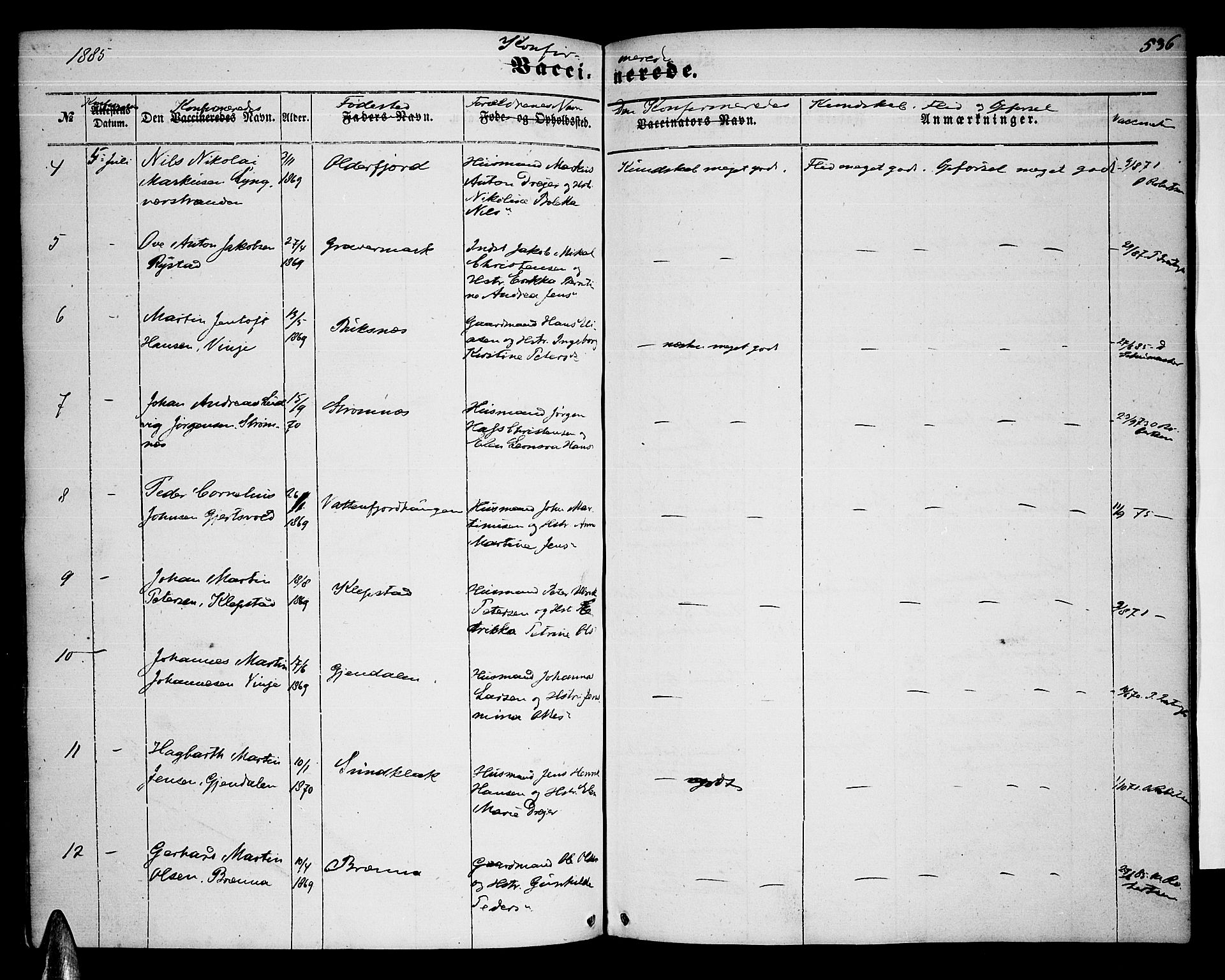 Ministerialprotokoller, klokkerbøker og fødselsregistre - Nordland, AV/SAT-A-1459/876/L1102: Parish register (copy) no. 876C01, 1852-1886, p. 536