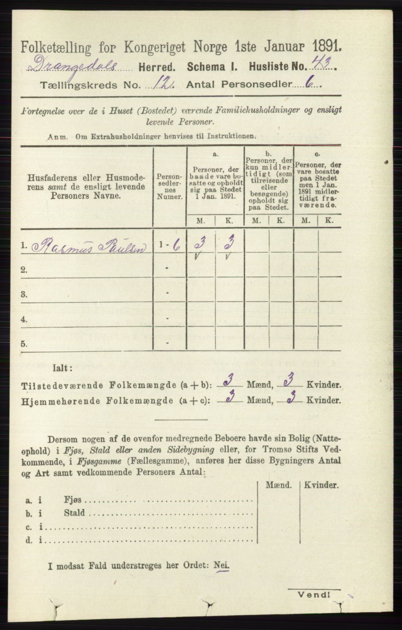 RA, 1891 census for 0817 Drangedal, 1891, p. 4353