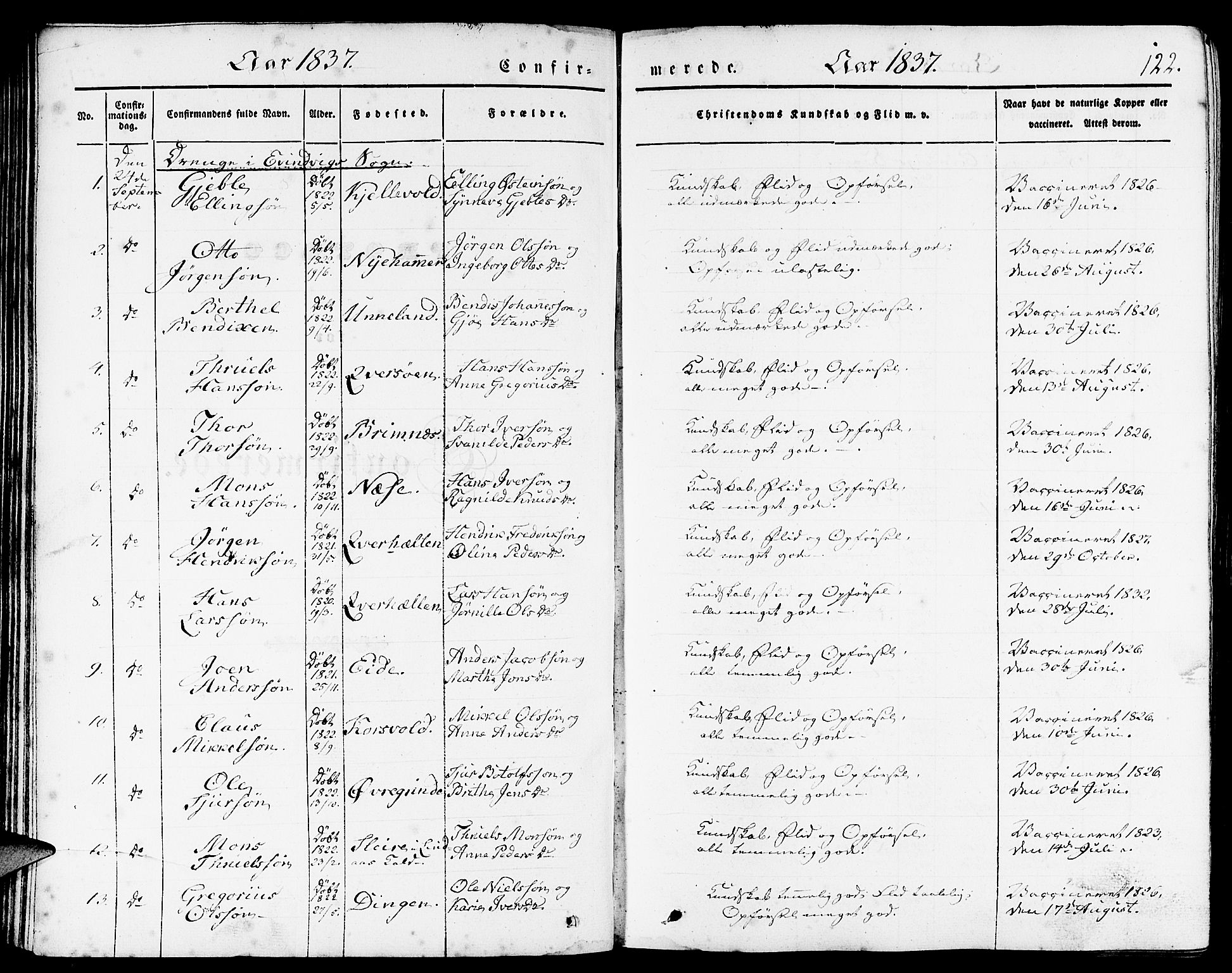 Gulen sokneprestembete, AV/SAB-A-80201/H/Haa/Haaa/L0020: Parish register (official) no. A 20, 1837-1847, p. 122