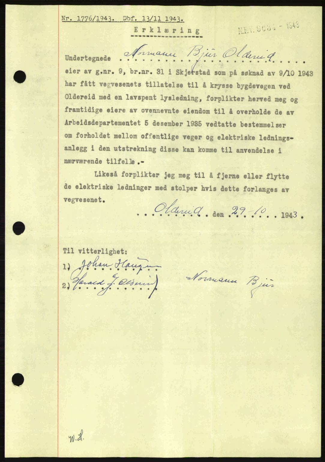 Salten sorenskriveri, AV/SAT-A-4578/1/2/2C: Mortgage book no. A14-15, 1943-1945, Diary no: : 1776/1943